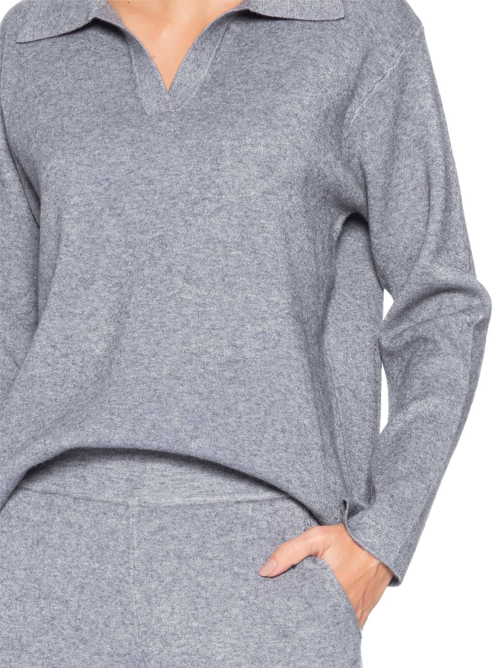 Conjunto Feminino Tricot Gola Polo – Cinza Basiq