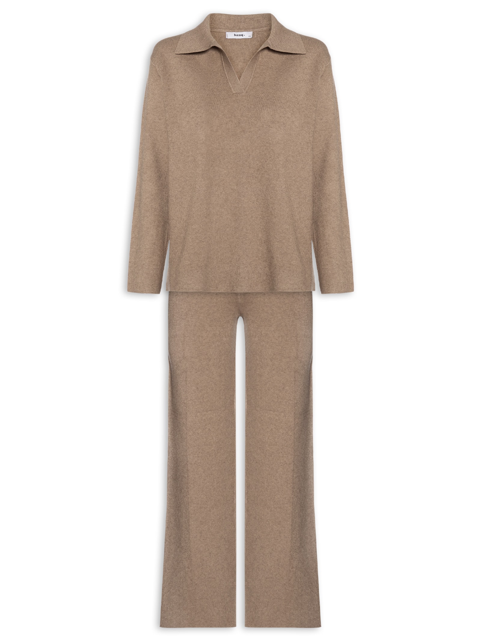 Conjunto Feminino Tricot Gola Polo – Marrom Basiq