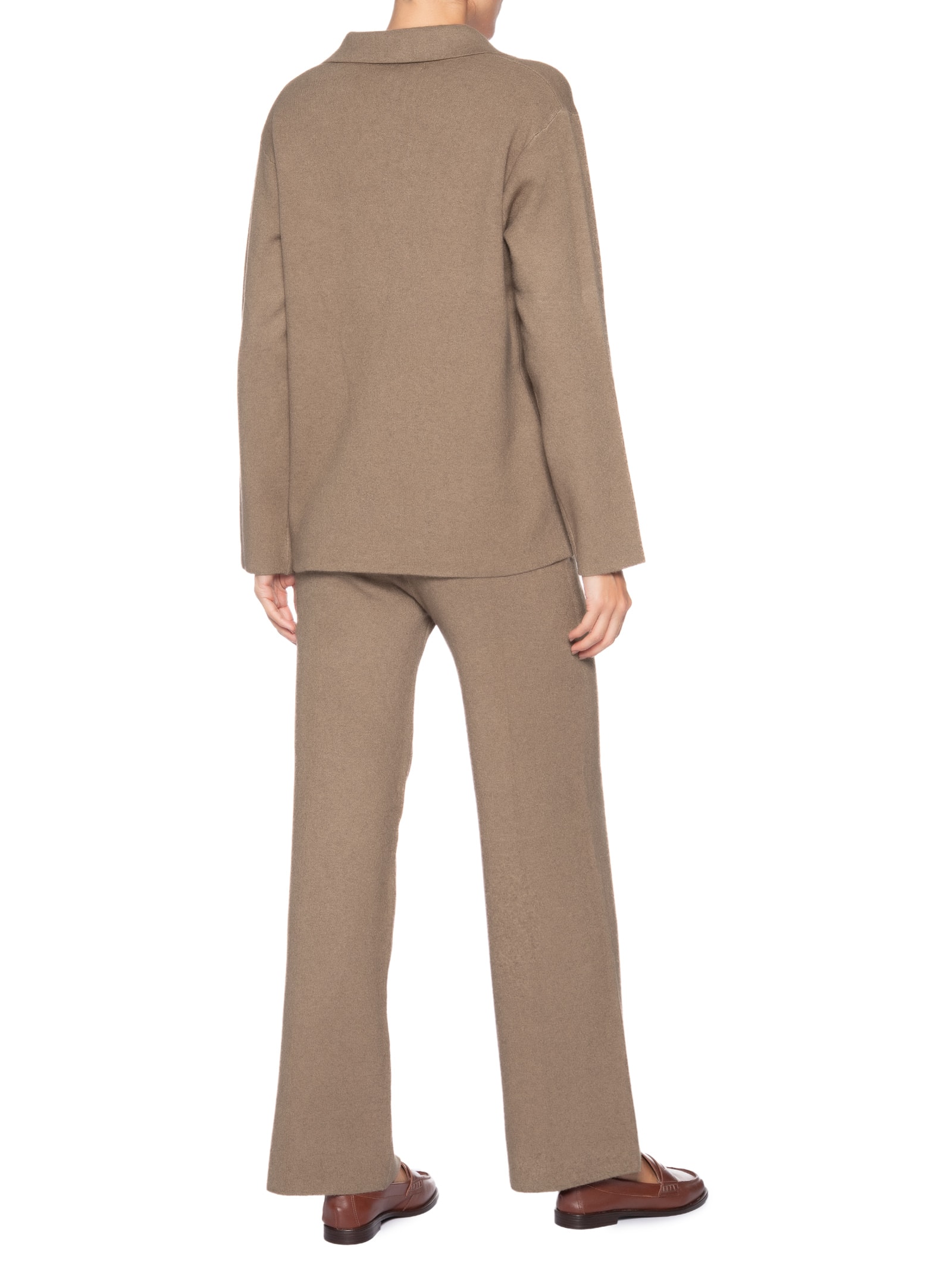 Conjunto Feminino Tricot Gola Polo – Marrom Basiq