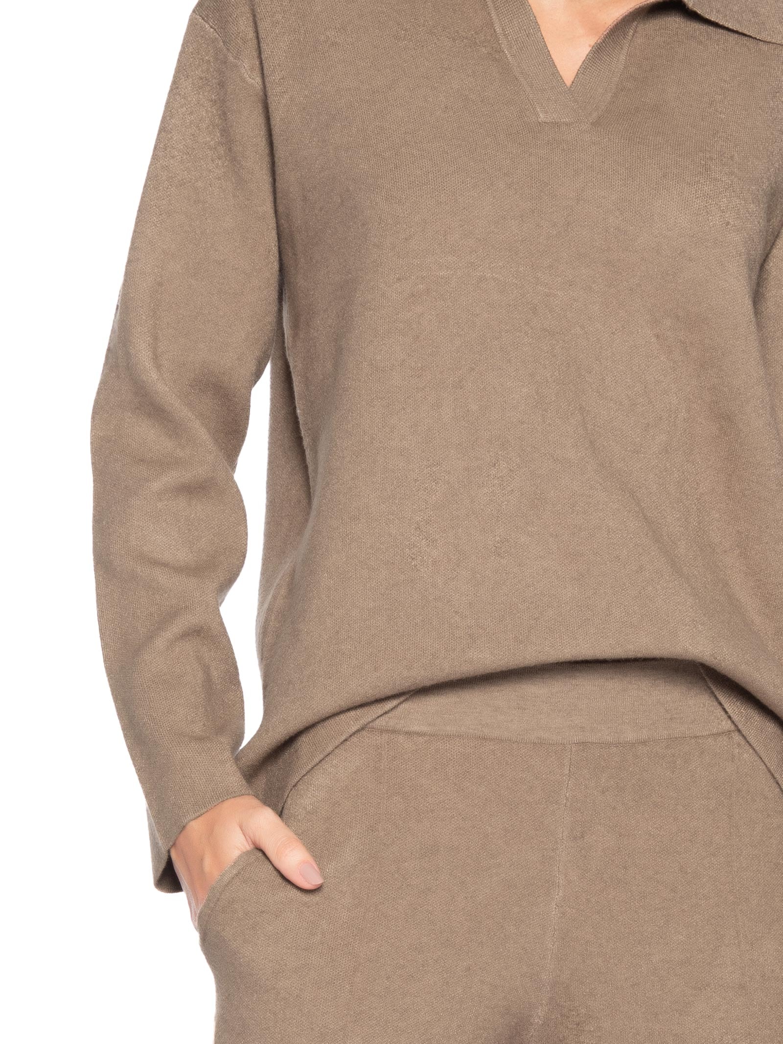 Conjunto Feminino Tricot Gola Polo – Marrom Basiq