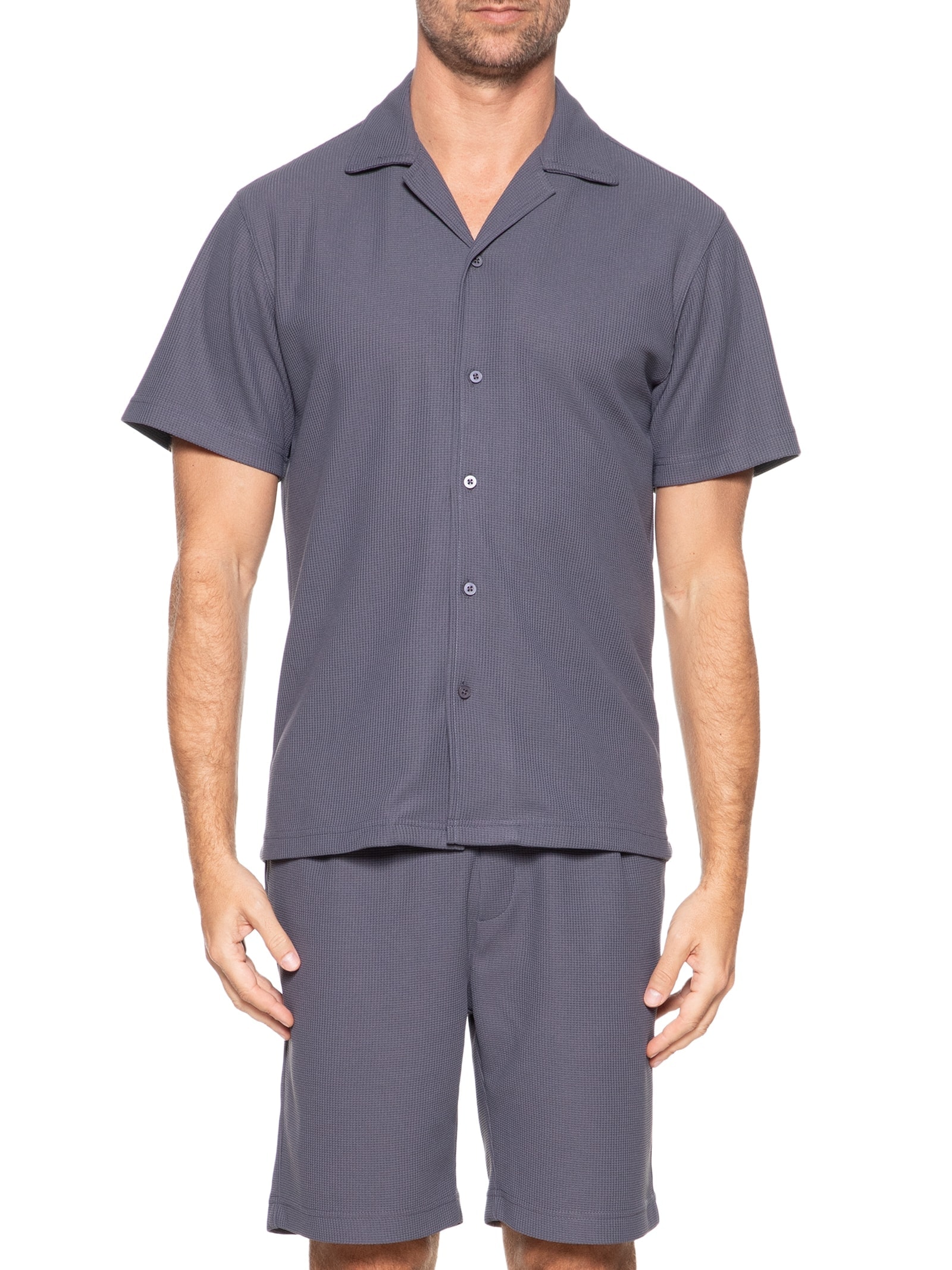 Conjunto Masculino Básico Camisa Manga Curta e Short Azul Basiq Men