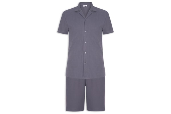 Conjunto Masculino Básico Camisa Manga Curta e Short - Azul