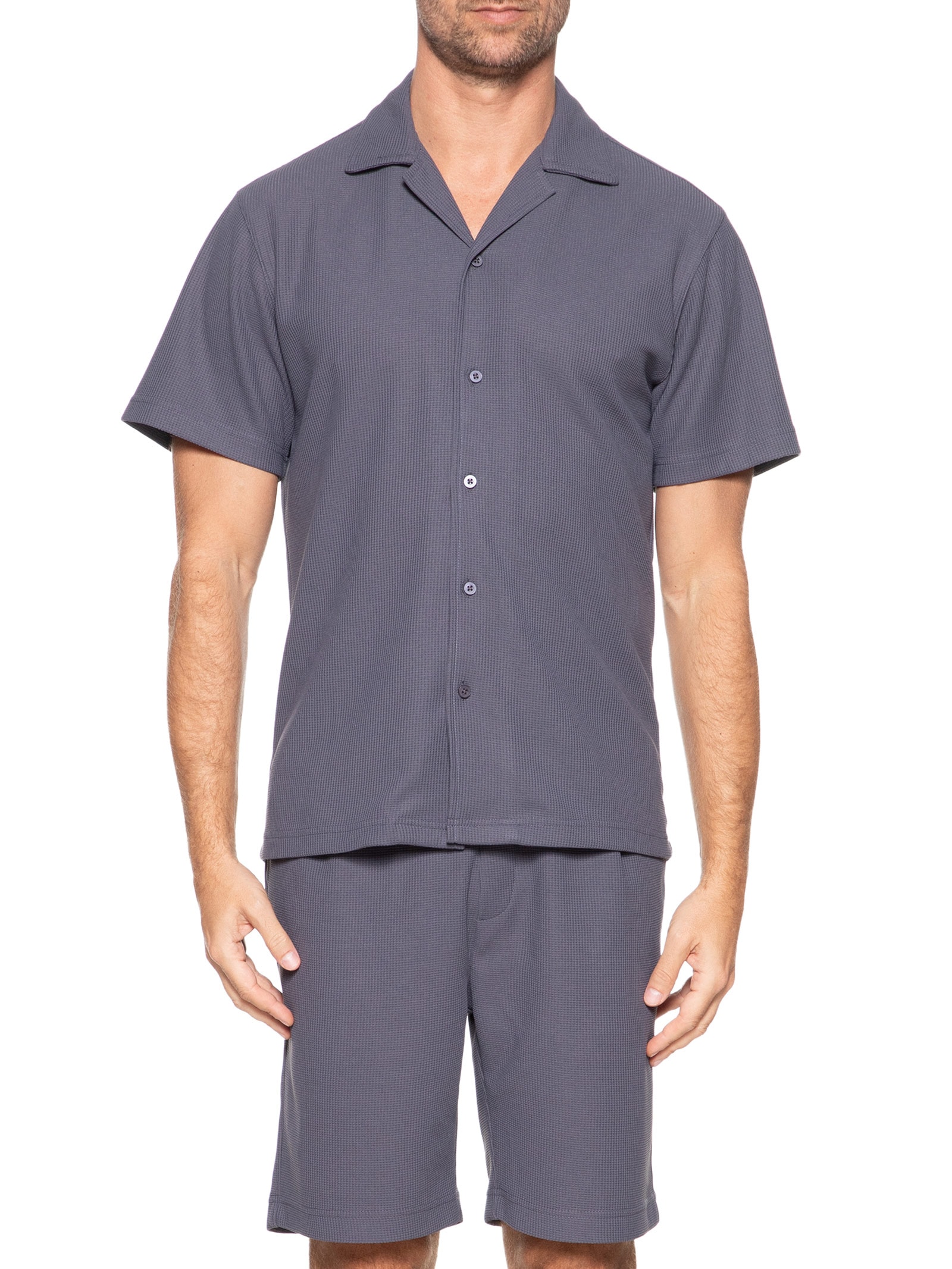 Conjunto Masculino Básico Camisa Manga Curta e Short Azul Basiq Men