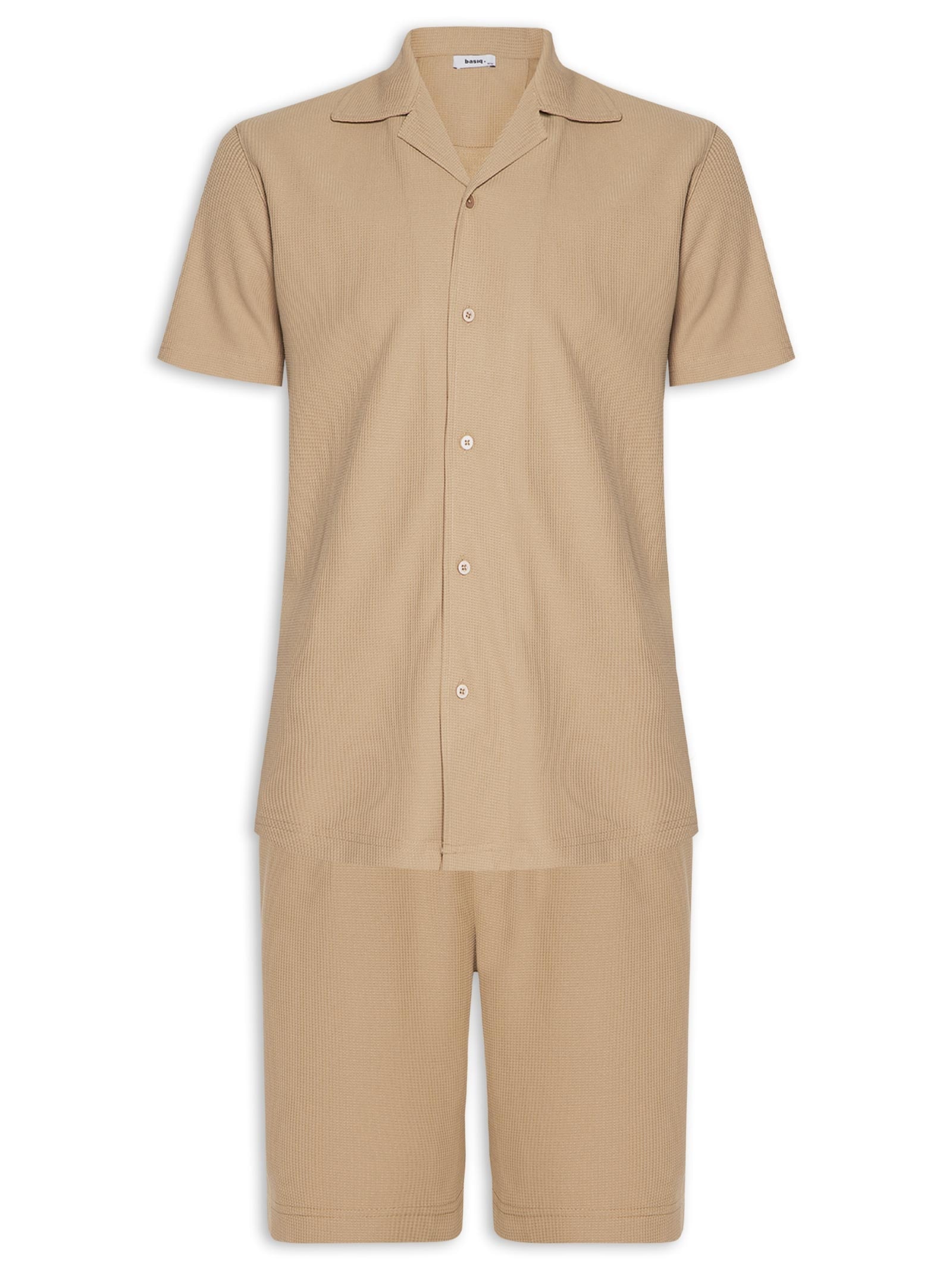 Conjunto Masculino Básico Camisa Manga Curta e Short Bege Basiq Men