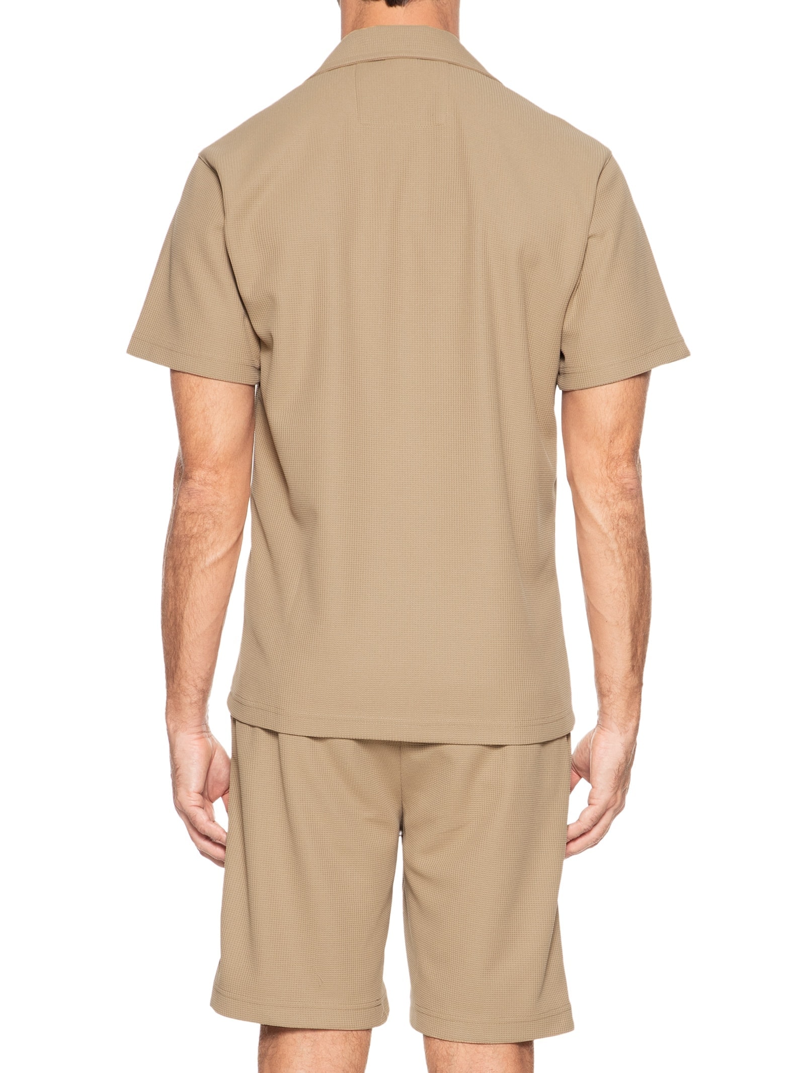 Conjunto Masculino Básico Camisa Manga Curta e Short Bege Basiq Men