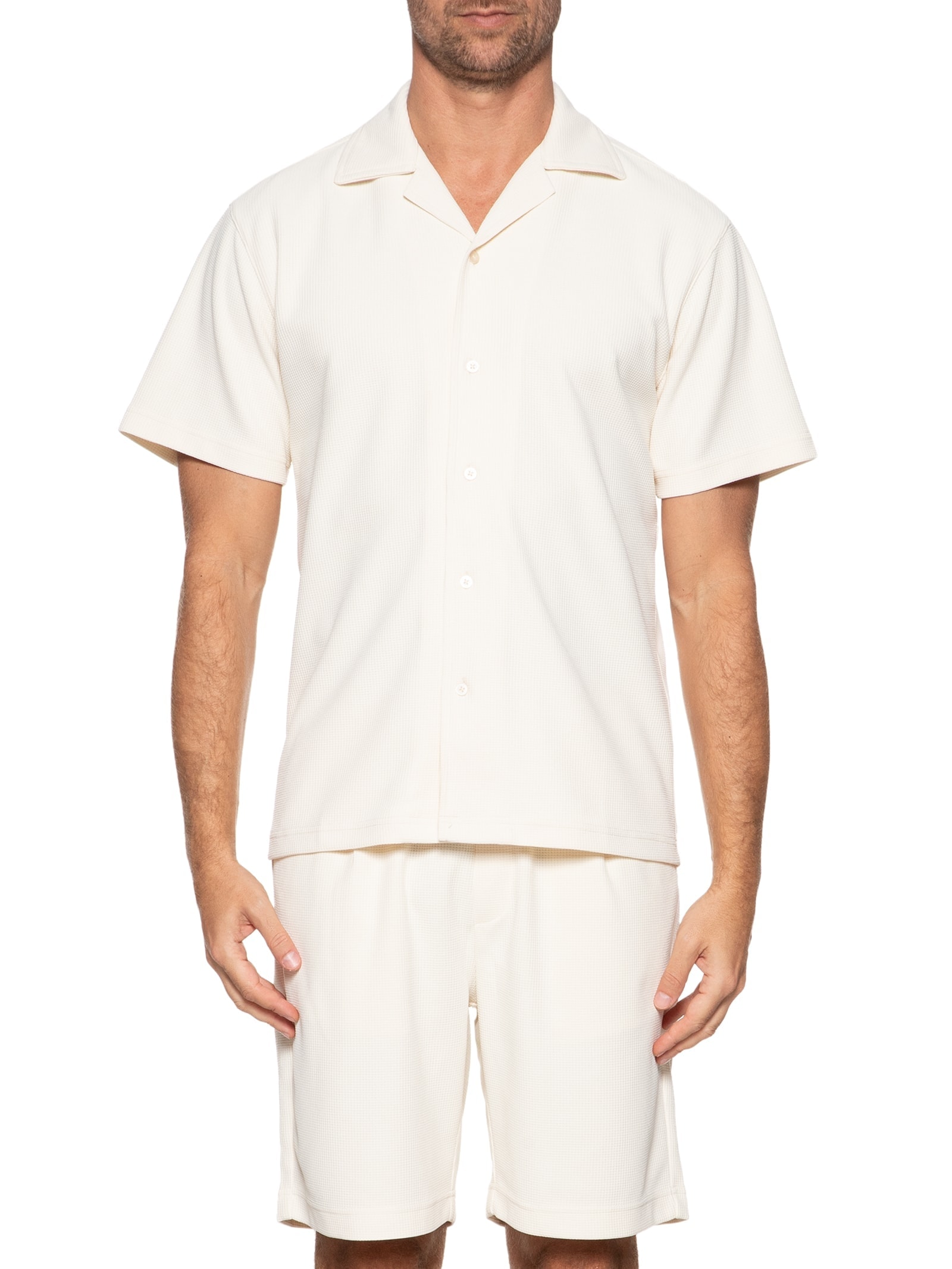 Conjunto Masculino Básico Camisa Manga Curta e Short Off White Basiq Men