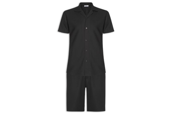 Conjunto Masculino Básico Camisa Manga Curta e Short - Preto