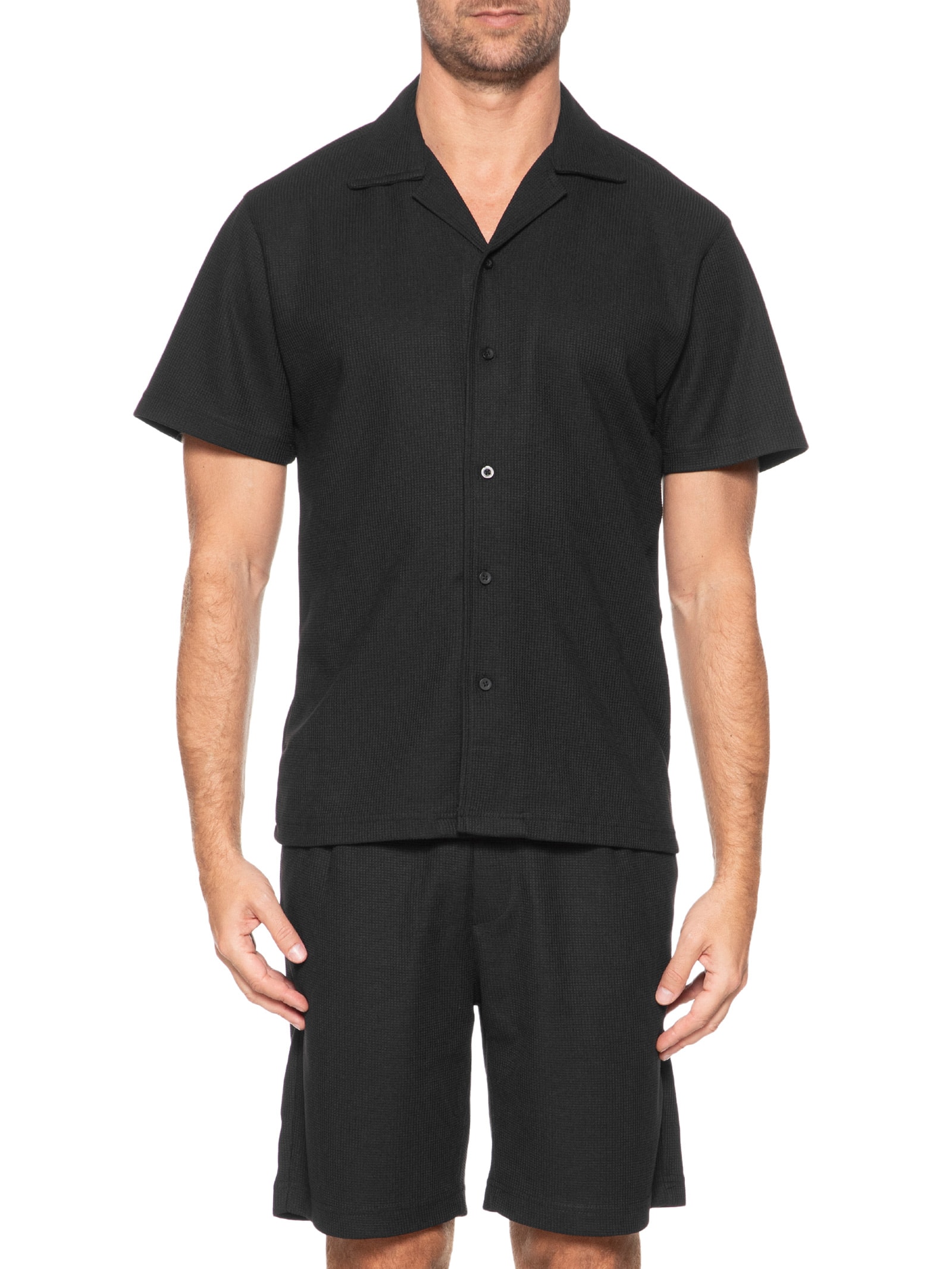 Conjunto Masculino Básico Camisa Manga Curta e Short Preto Basiq Men