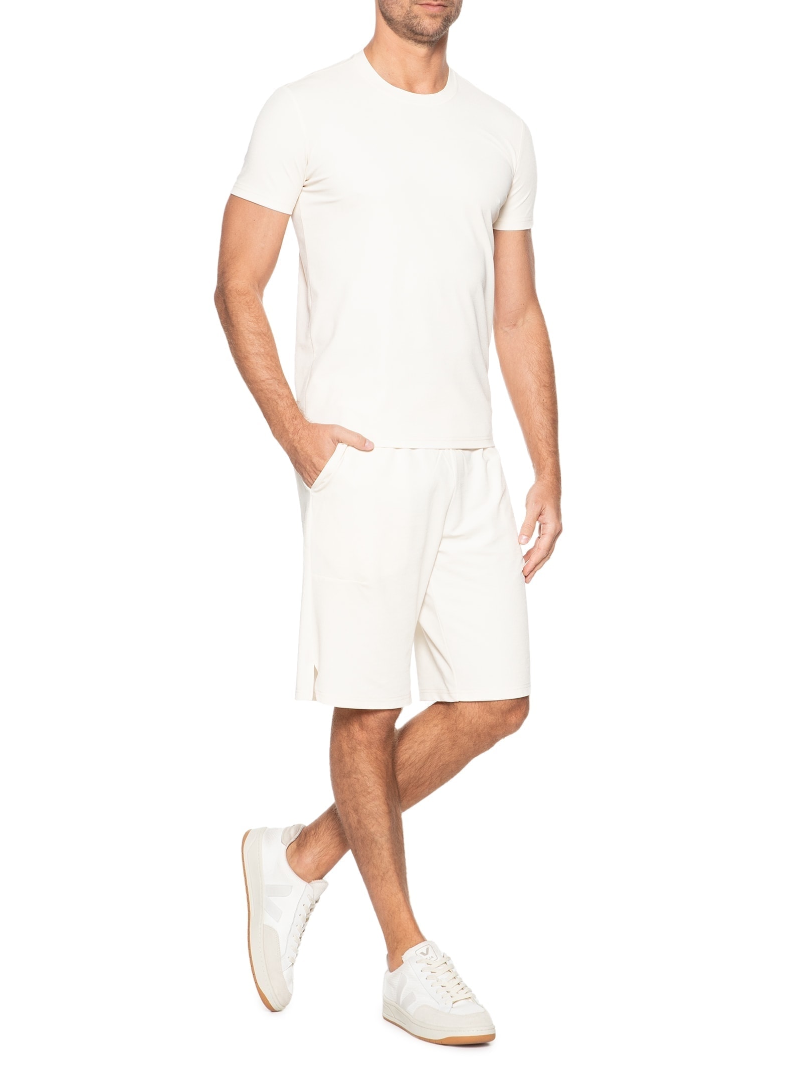Conjunto Masculino Básico Camiseta E Bermuda Off White Basiq Men