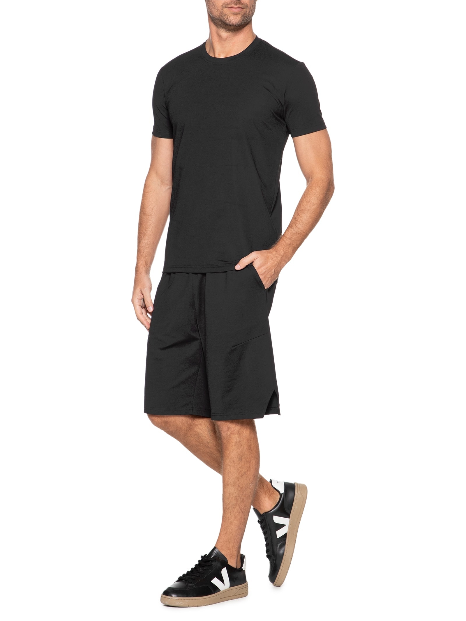 Conjunto Masculino Básico Camiseta E Bermuda Preto Basiq Men