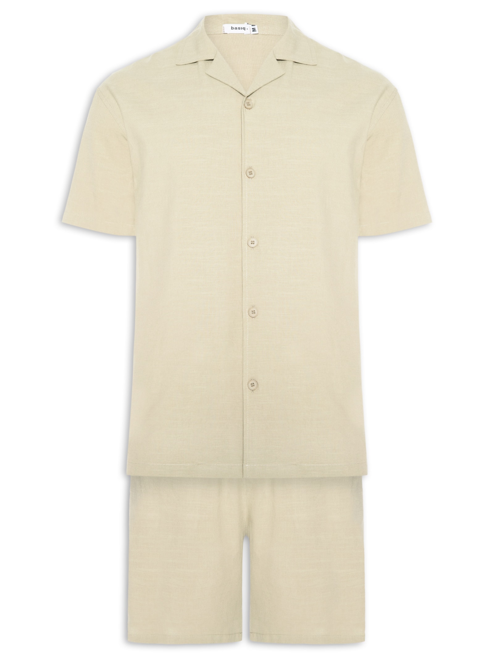 Conjunto Masculino Camisa Com Shorts Bege Basiq Men