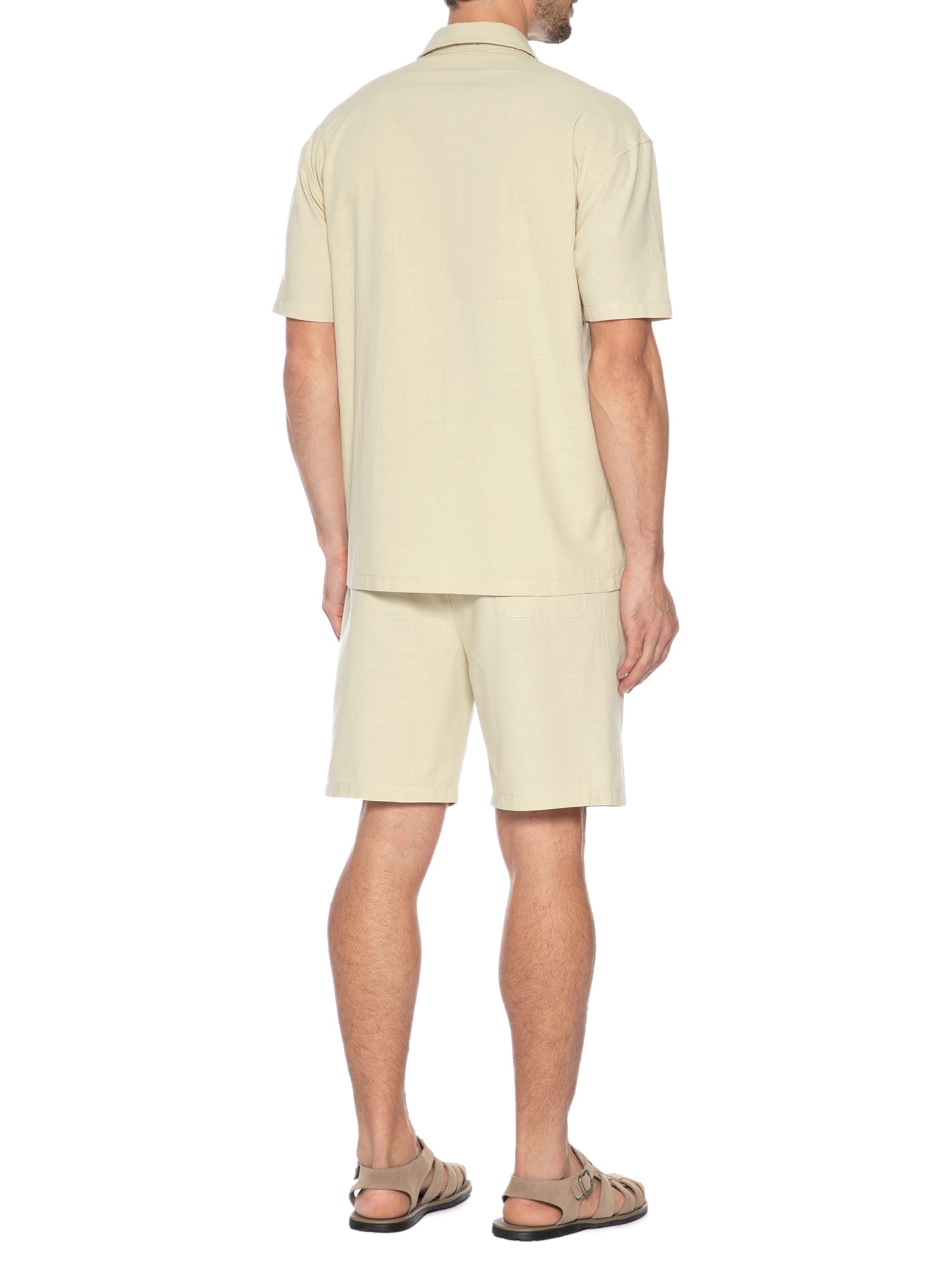 Conjunto Masculino Camisa Com Shorts Bege Basiq Men