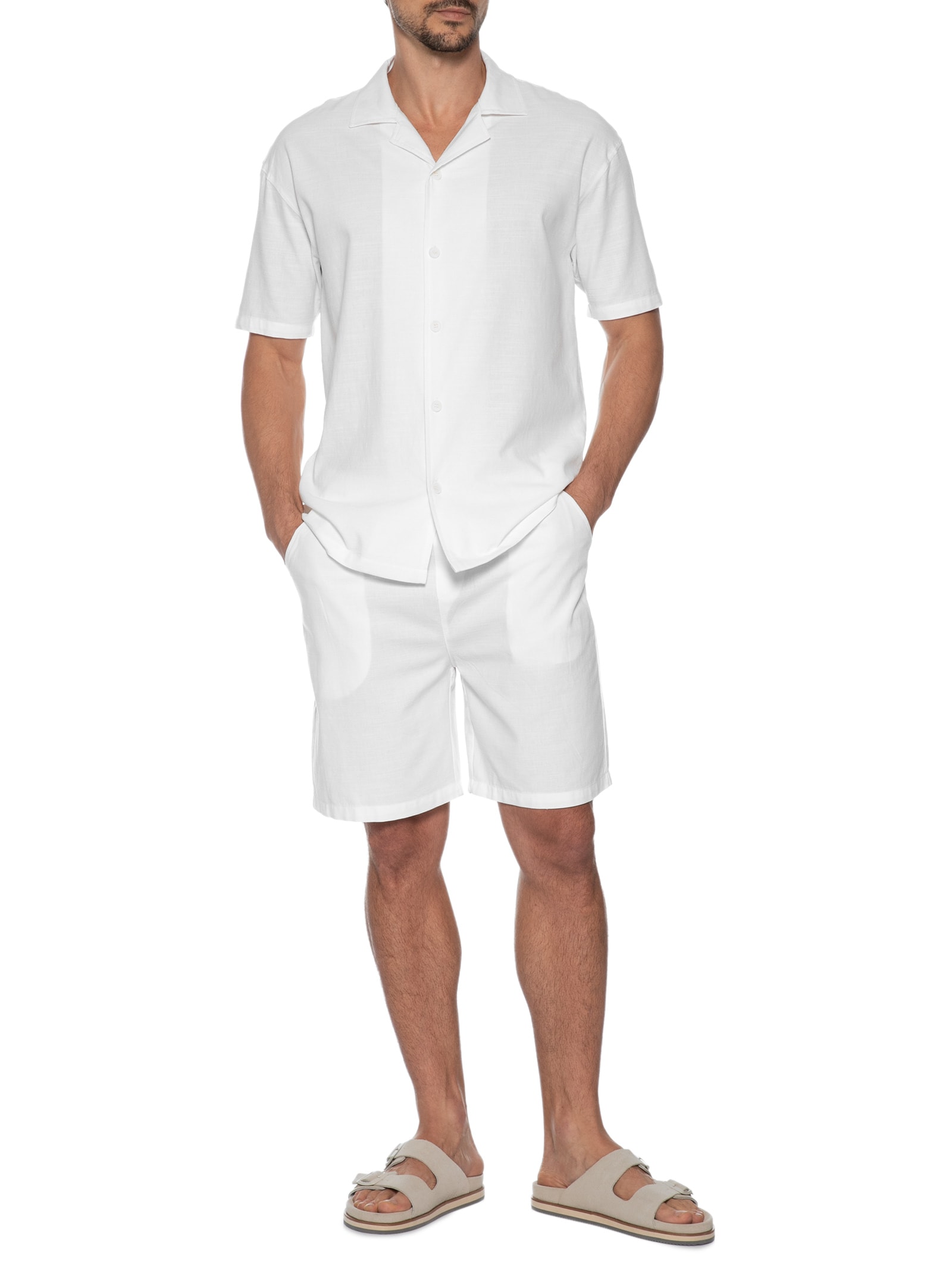 Conjunto Masculino Camisa Com Shorts Branco Basiq Men