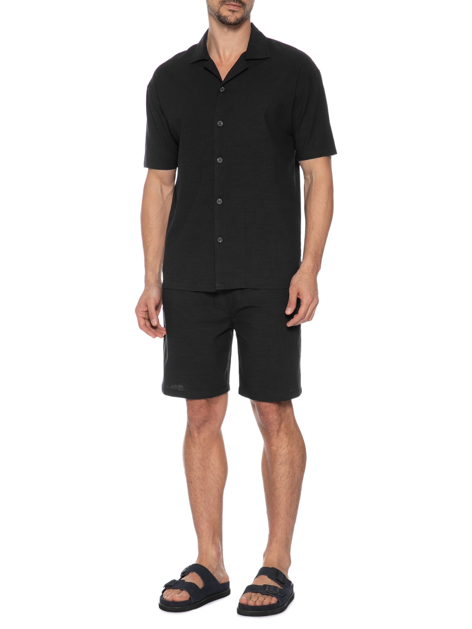 Conjunto Masculino Camisa Com Shorts Preto Basiq Men