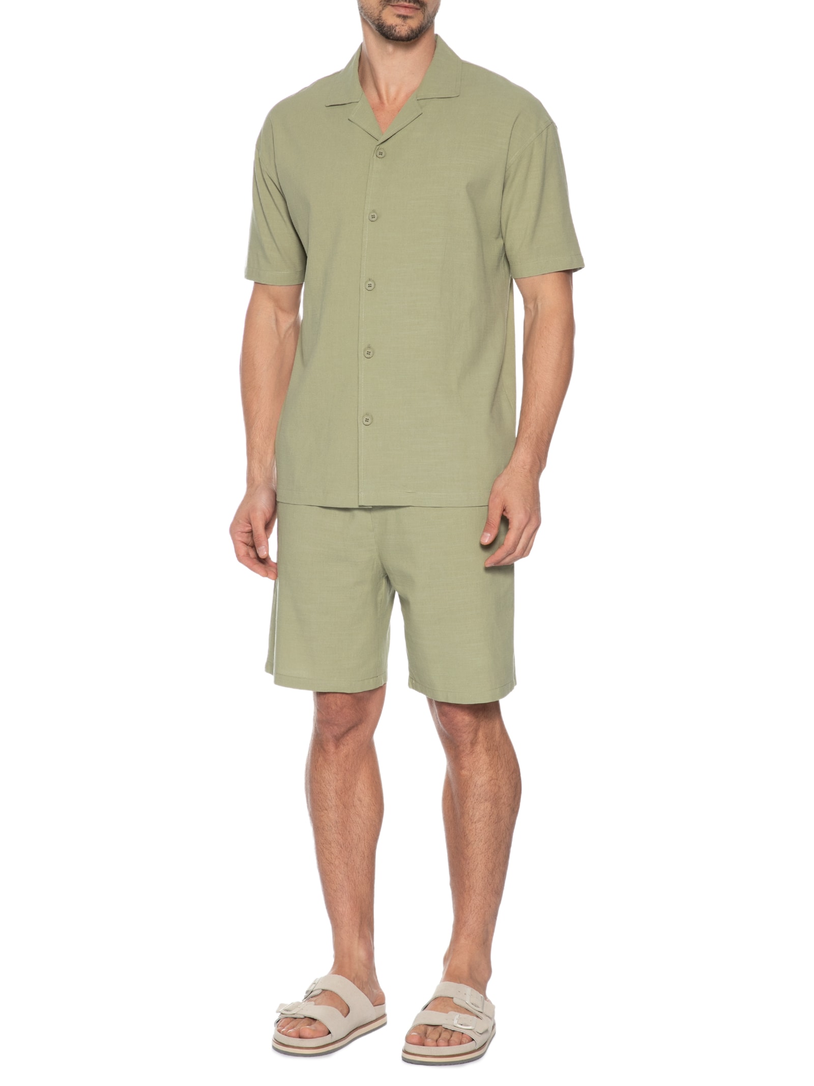 Conjunto Masculino Camisa Com Shorts Verde Basiq Men