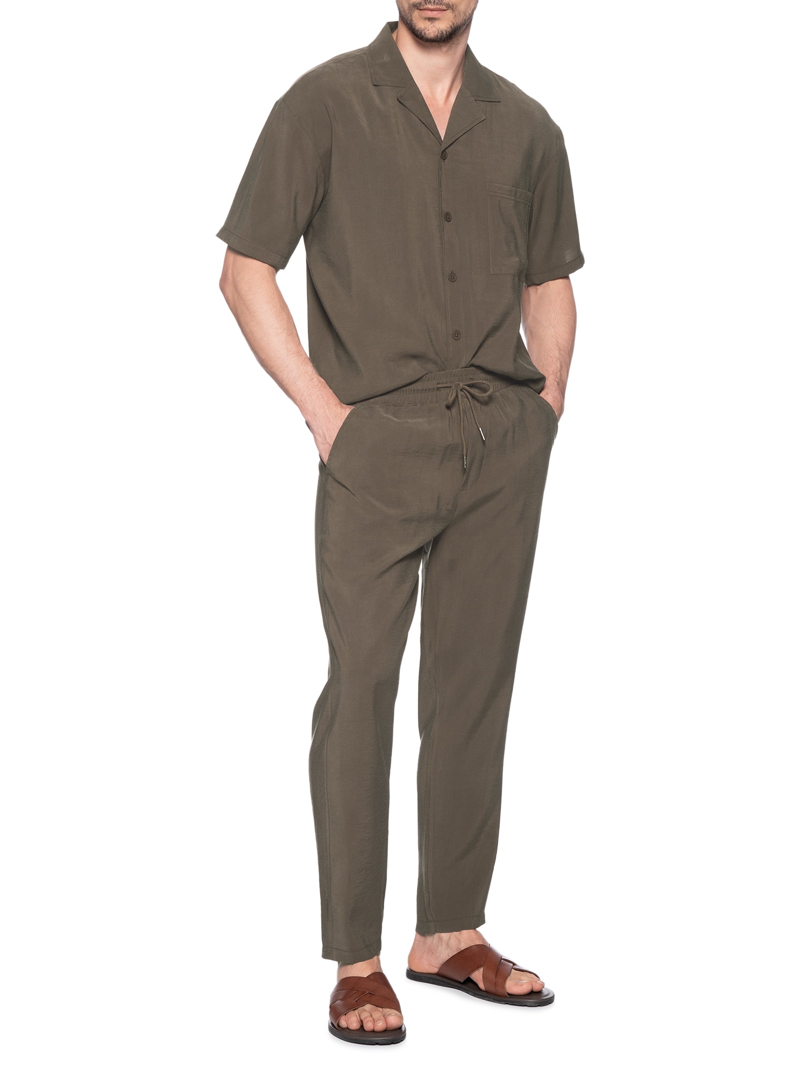 Conjunto Masculino Camisa E Calça Comfy Marrom '2 Essential