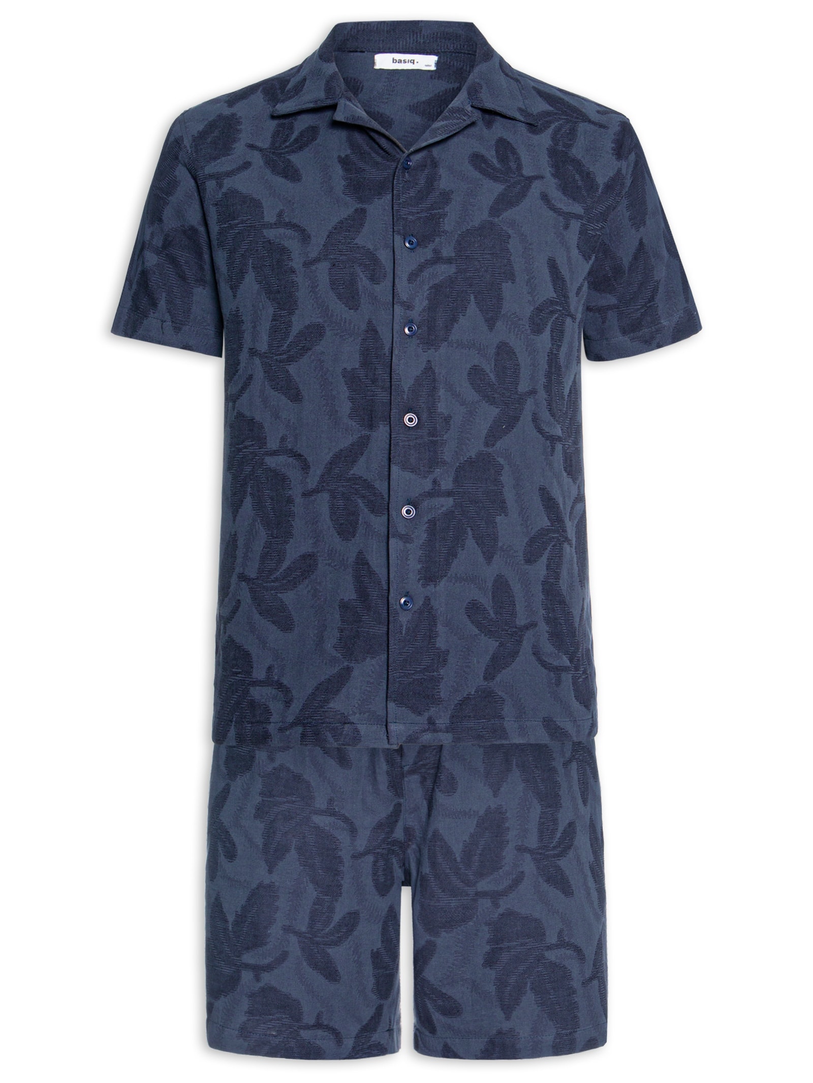 Conjunto Masculino Camisa E Short Estampado Azul Basiq Men