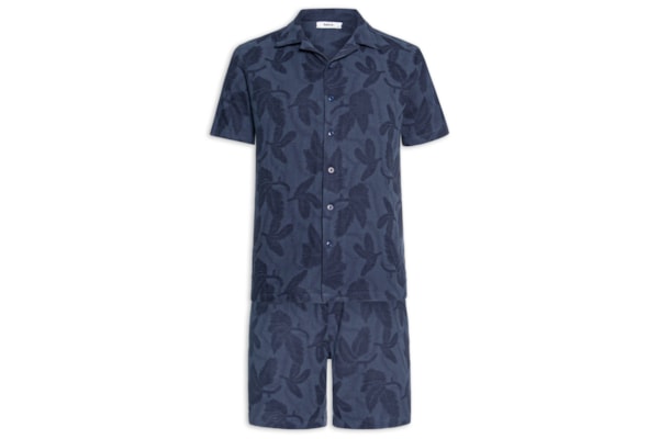 Conjunto Masculino Camisa E Short Estampado - Azul