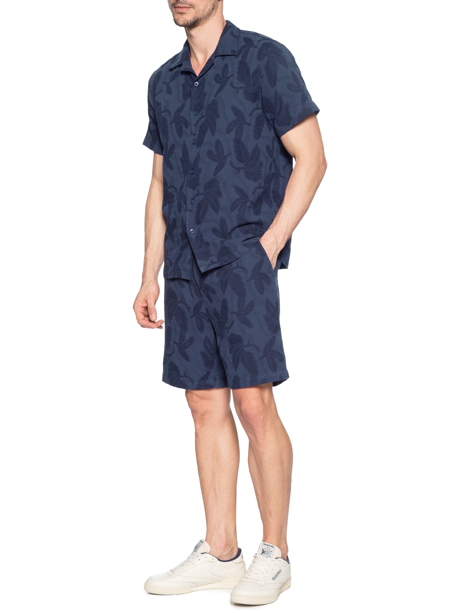 Conjunto Masculino Camisa E Short Estampado Azul Basiq Men