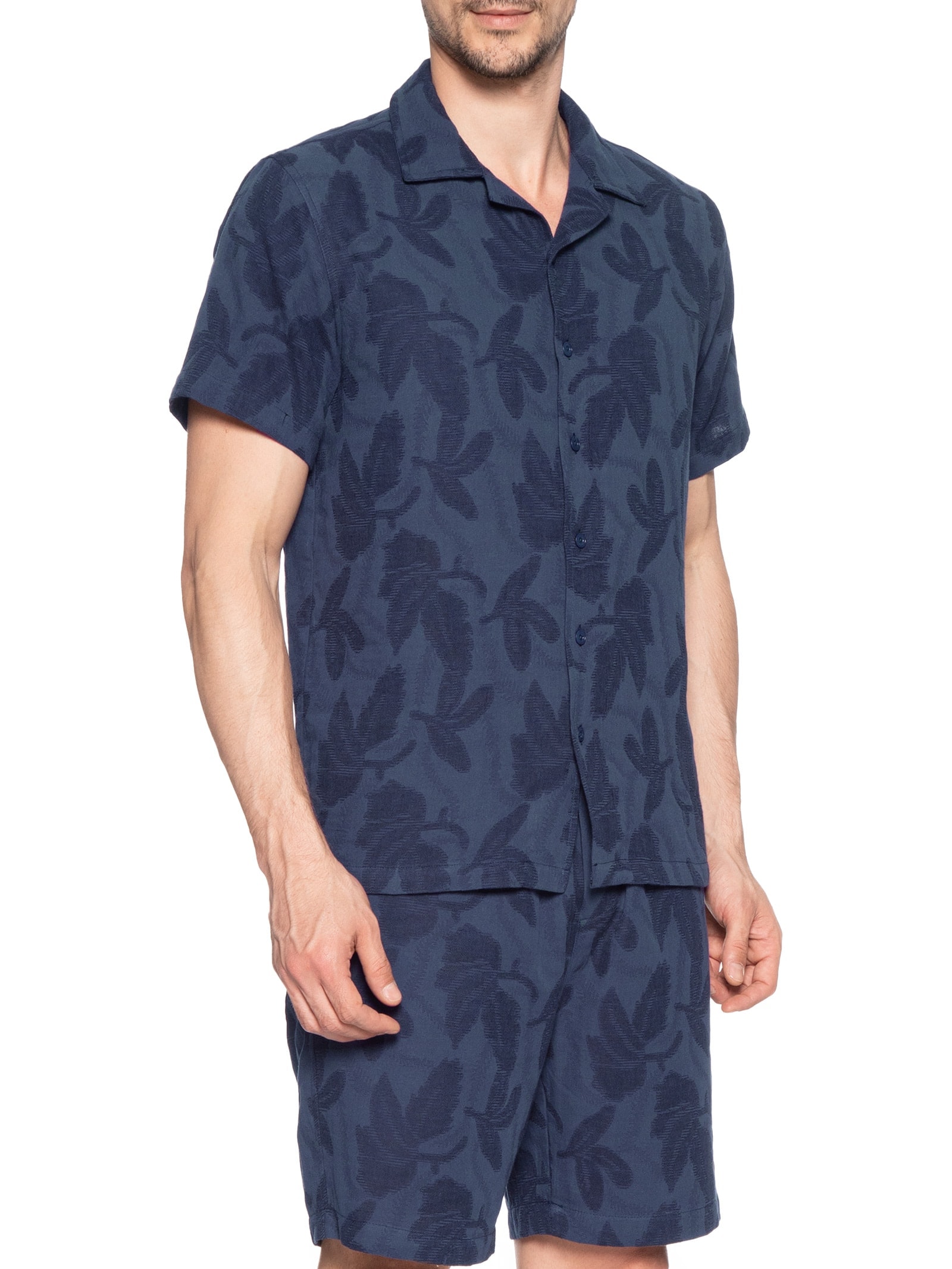 Conjunto Masculino Camisa E Short Estampado Azul Basiq Men