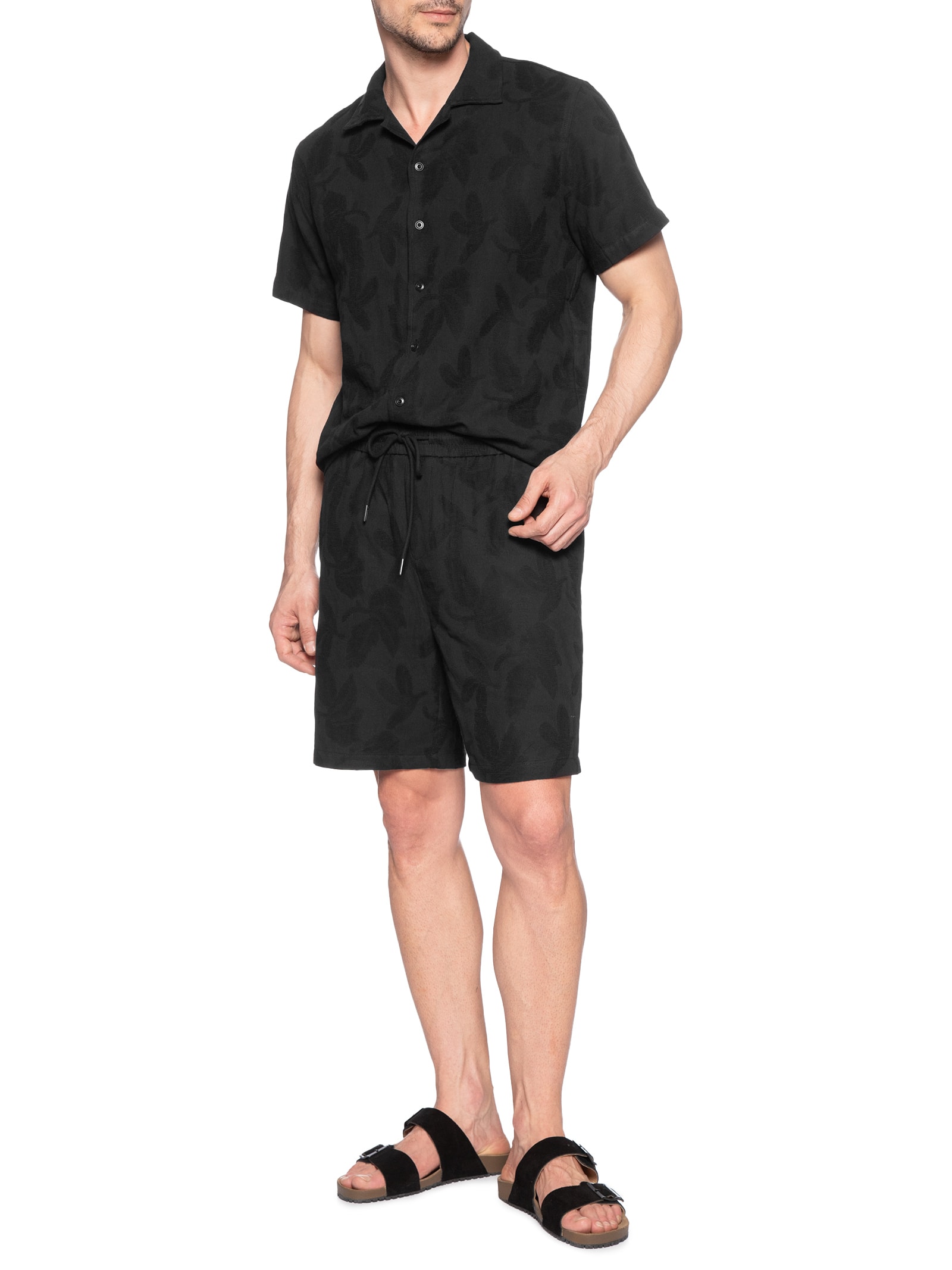 Conjunto Masculino Camisa E Short Estampado Preto Basiq Men
