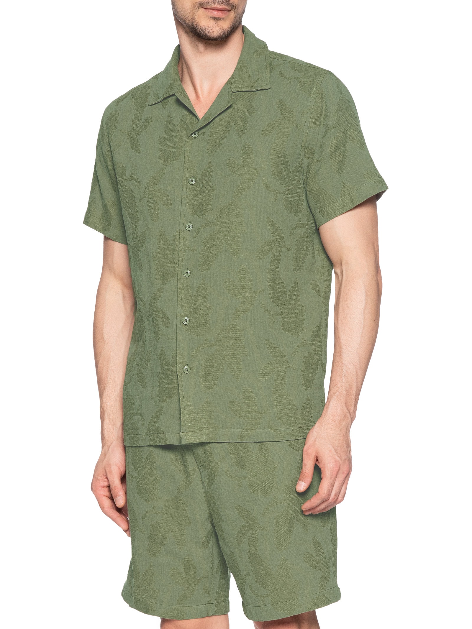 Conjunto Masculino Camisa E Short Estampado Verde Basiq Men
