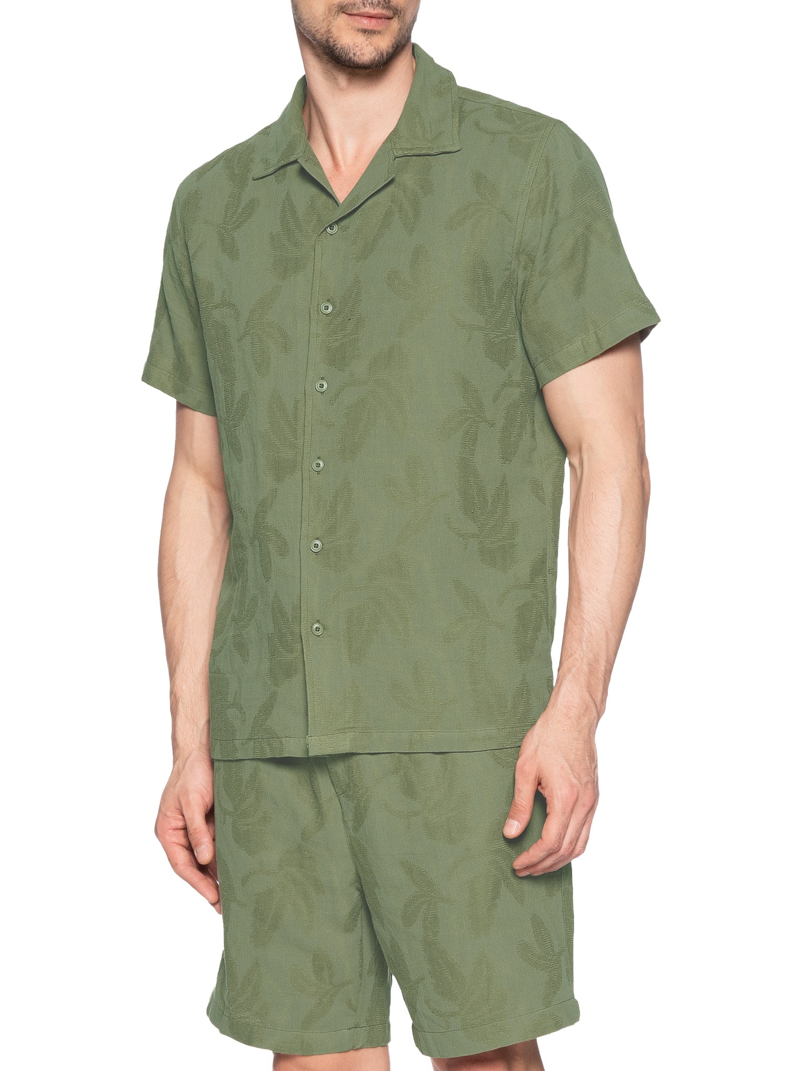 Conjunto Masculino Camisa E Short Estampado Verde Basiq Men