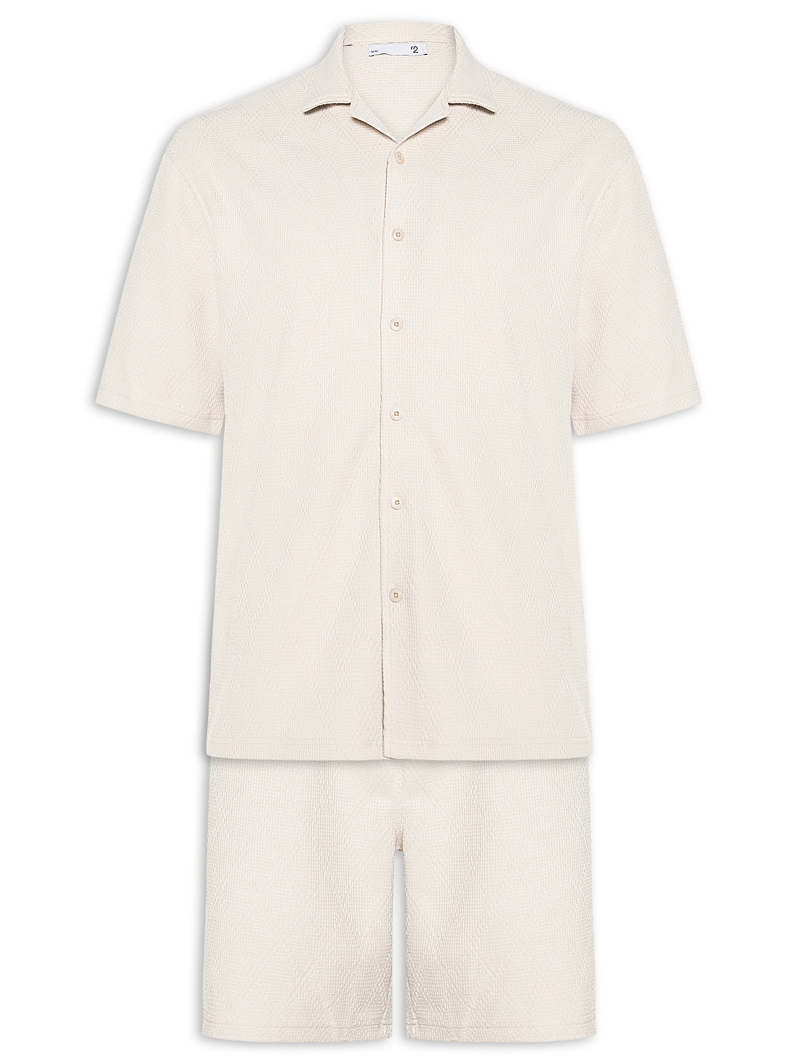Conjunto Masculino Camisa E Short Texturizado Bege '2 Essential