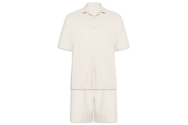 Conjunto Masculino Camisa E Short Texturizado - Bege