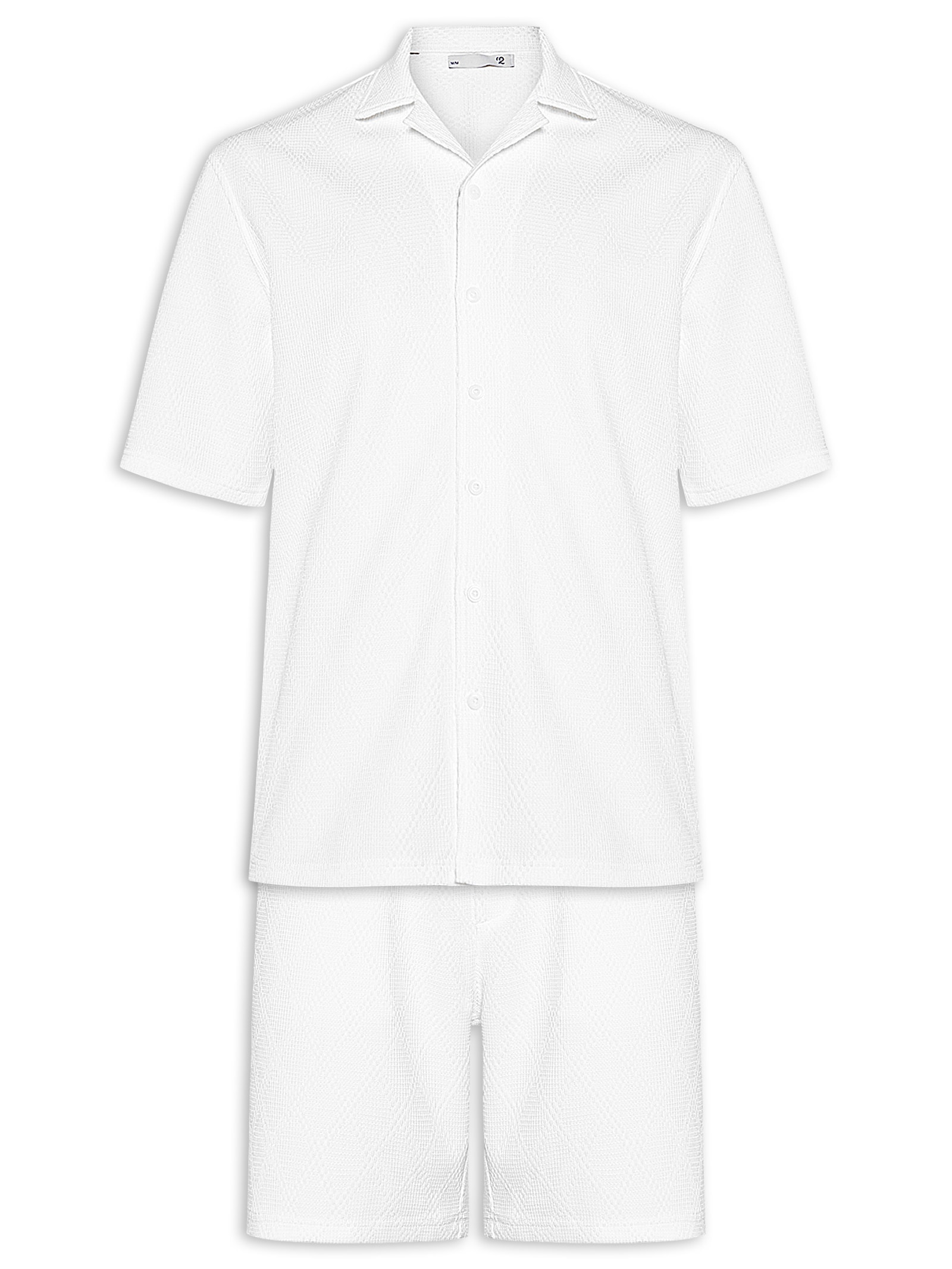 Conjunto Masculino Camisa E Short Texturizado Branco '2 Essential