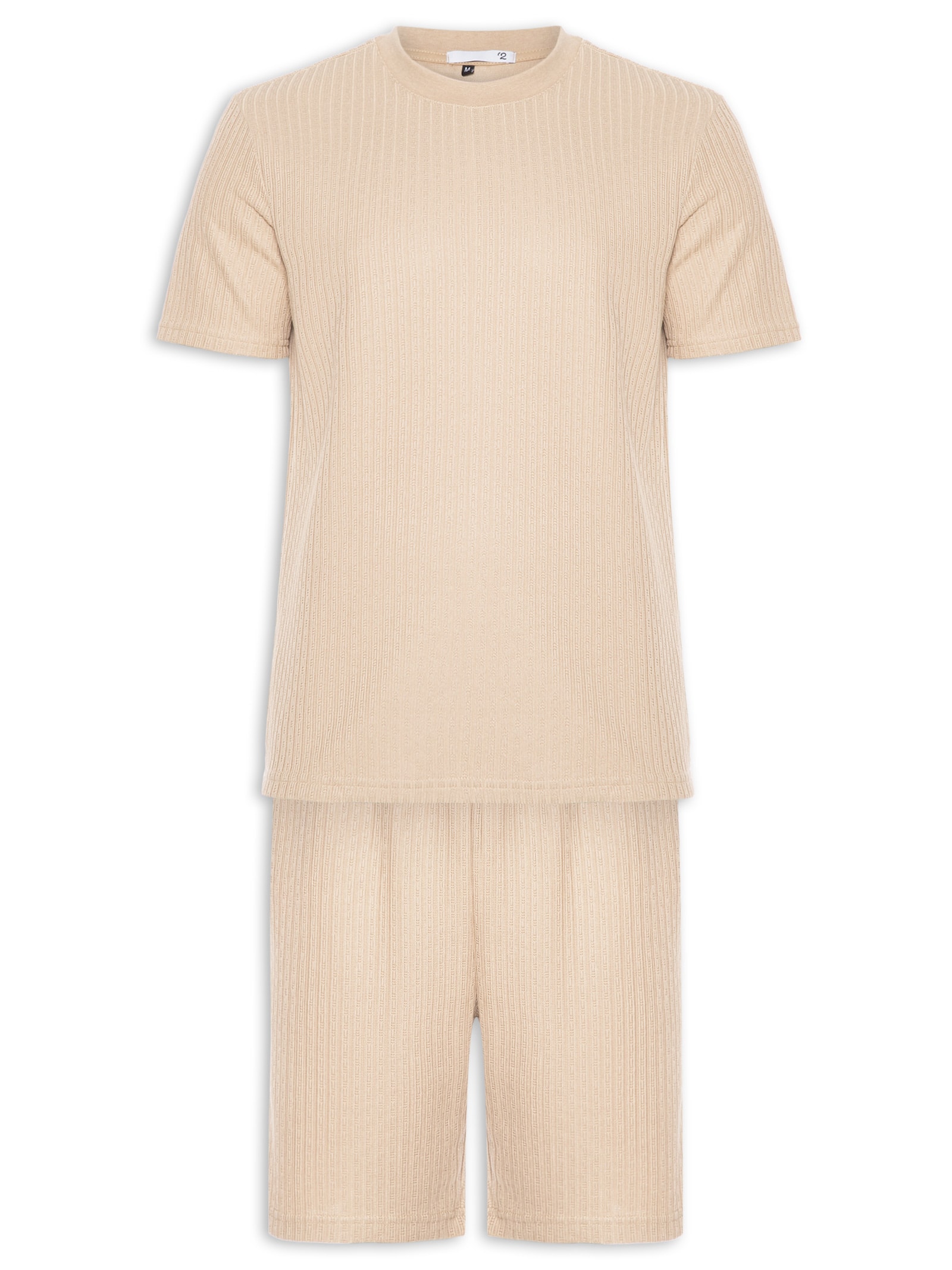 Conjunto Masculino Camiseta E Short Texturizado Bege '2 Essential