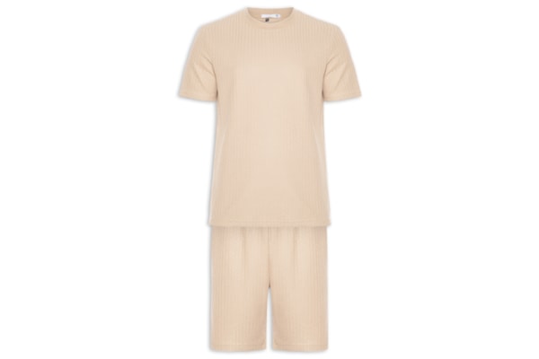 Conjunto Masculino Camiseta E Short Texturizado - Bege