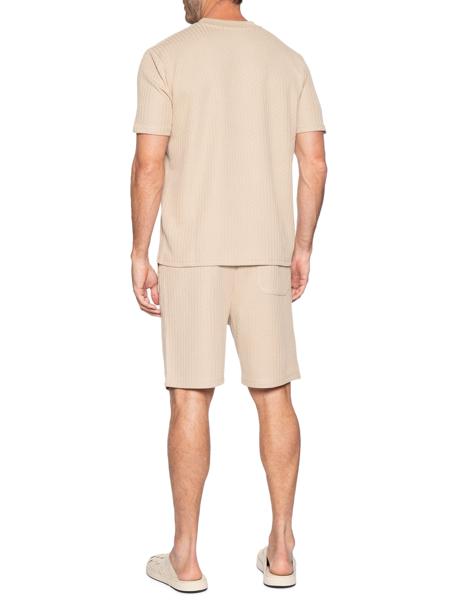 Conjunto Masculino Camiseta E Short Texturizado Bege '2 Essential