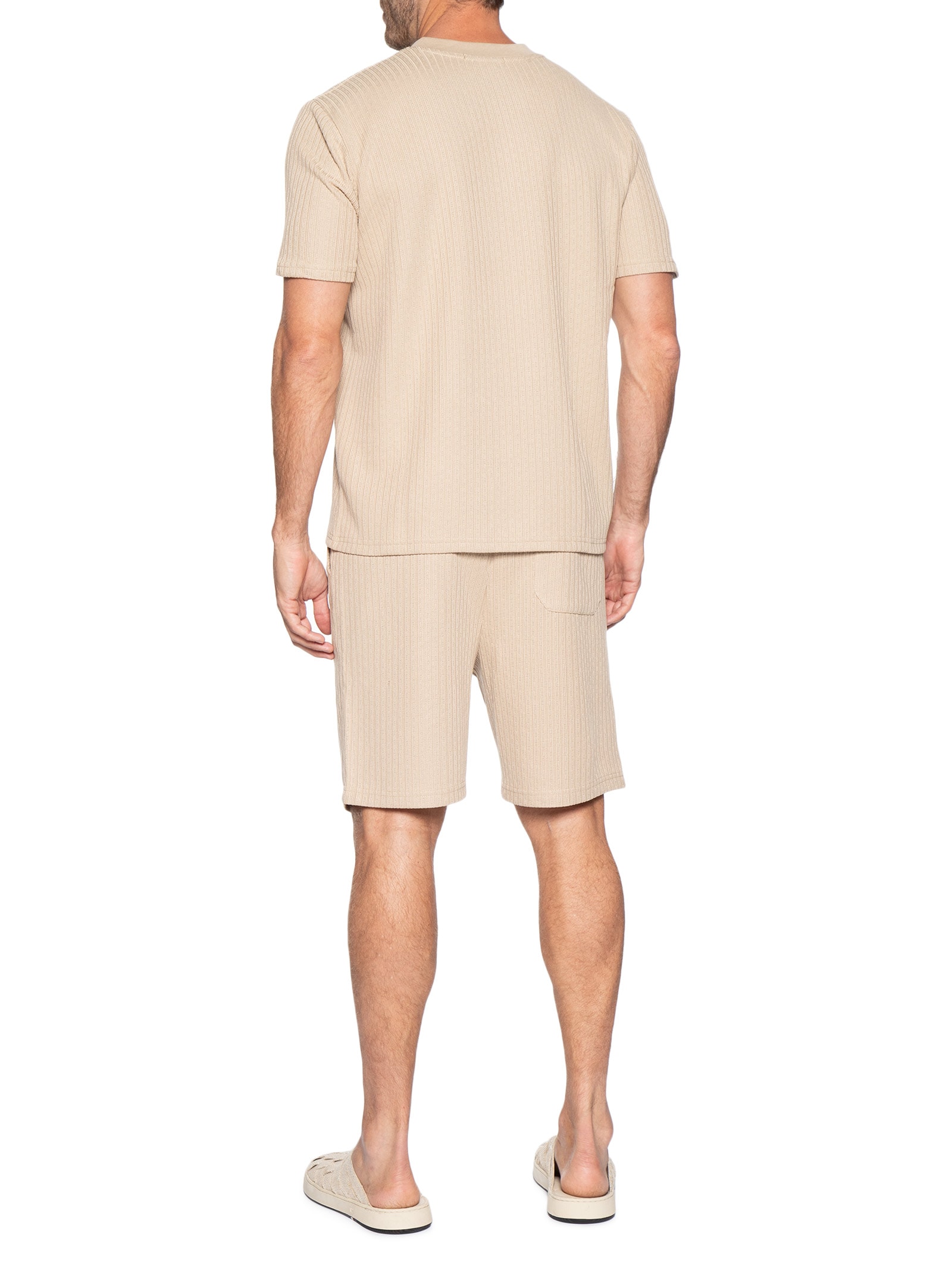 Conjunto Masculino Camiseta E Short Texturizado Bege '2 Essential