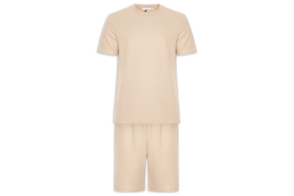 Conjunto Masculino Camiseta E Short Texturizado - Bege