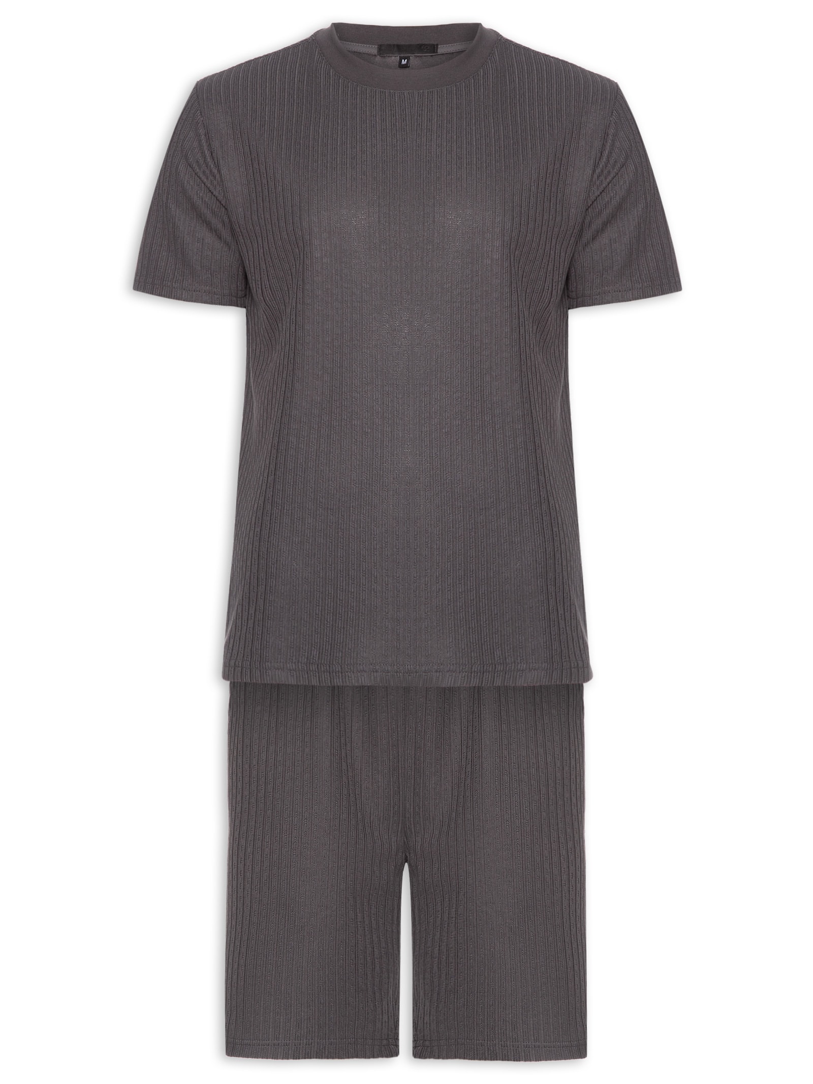 Conjunto Masculino Camiseta E Short Texturizado Cinza '2 Essential