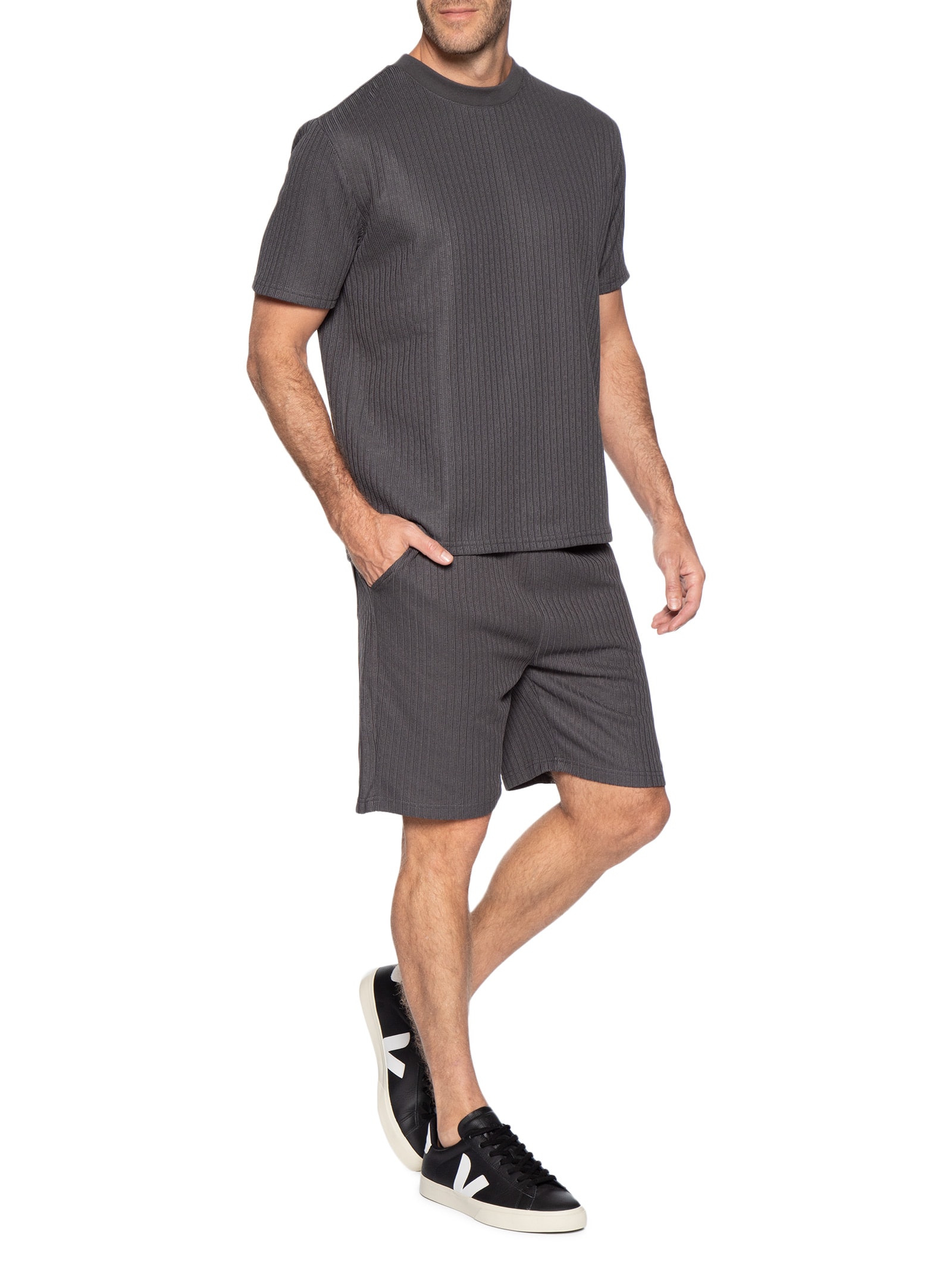Conjunto Masculino Camiseta E Short Texturizado Cinza '2 Essential