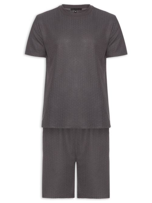 Conjunto Masculino Camiseta E Short Texturizado - Cinza