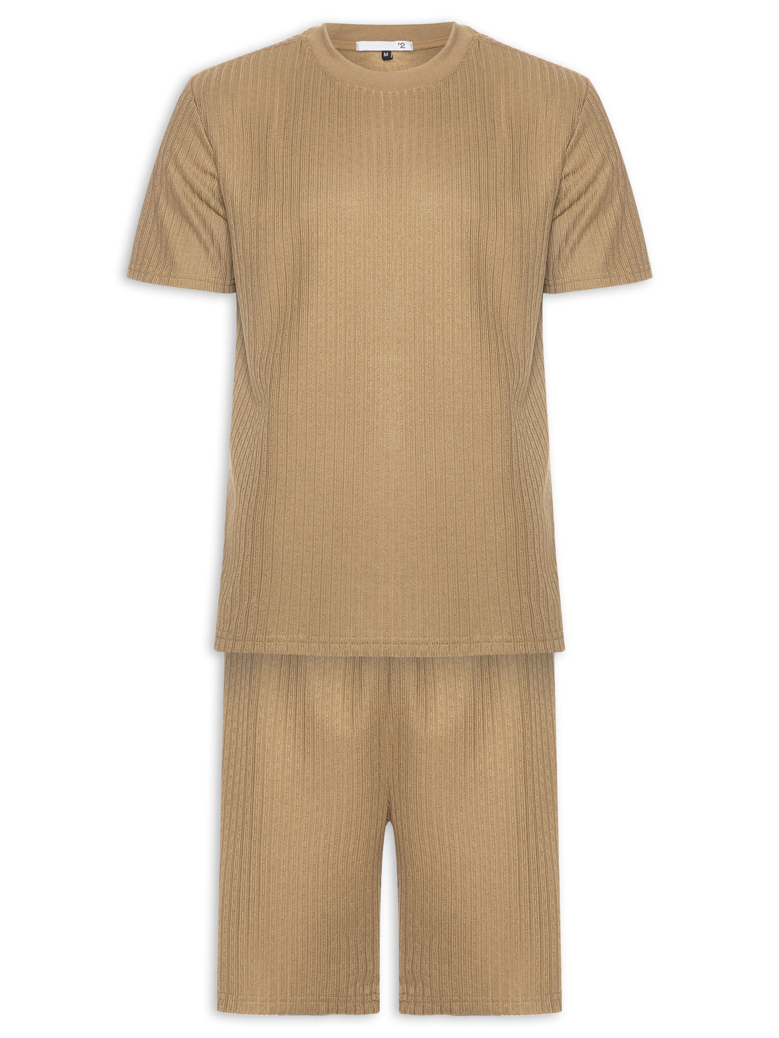 Conjunto Masculino Camiseta E Short Texturizado Marrom '2 Essential