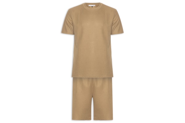 Conjunto Masculino Camiseta E Short Texturizado - Marrom