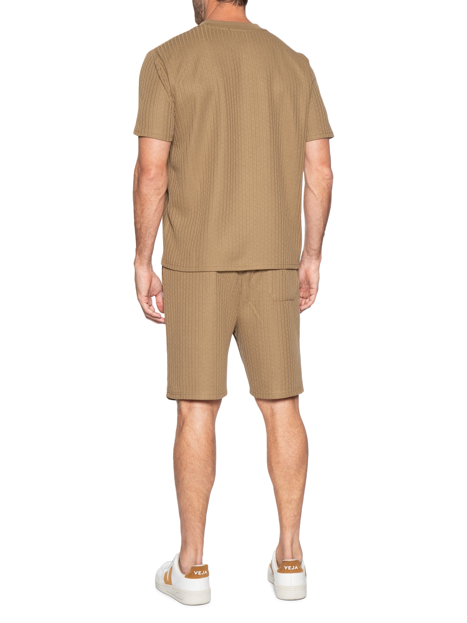 Conjunto Masculino Camiseta E Short Texturizado Marrom '2 Essential
