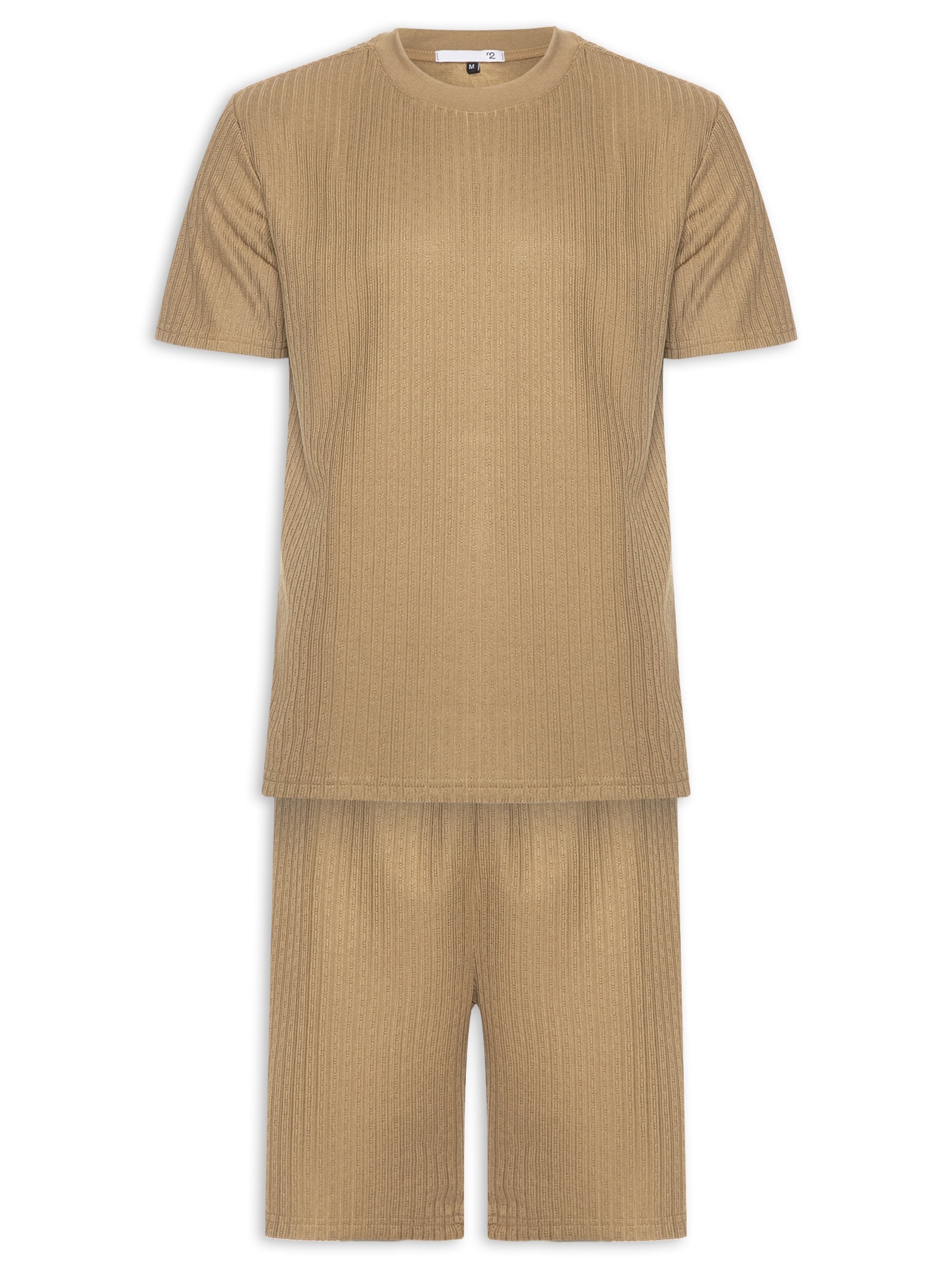Conjunto Masculino Camiseta E Short Texturizado Marrom '2 Essential