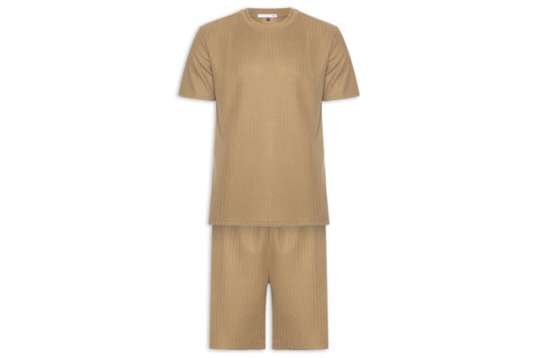 Conjunto Masculino Camiseta E Short Texturizado - Marrom