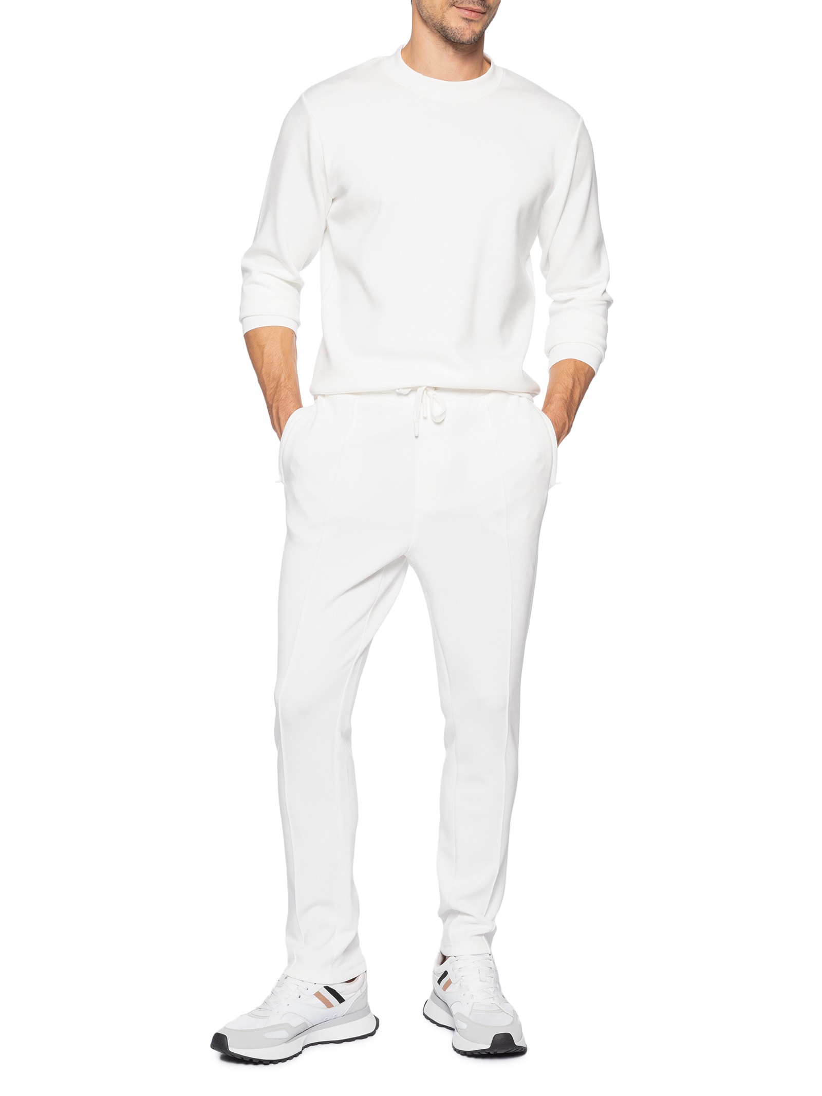 Conjunto Masculino de Moletom Gola Careca Branco '2 Essential