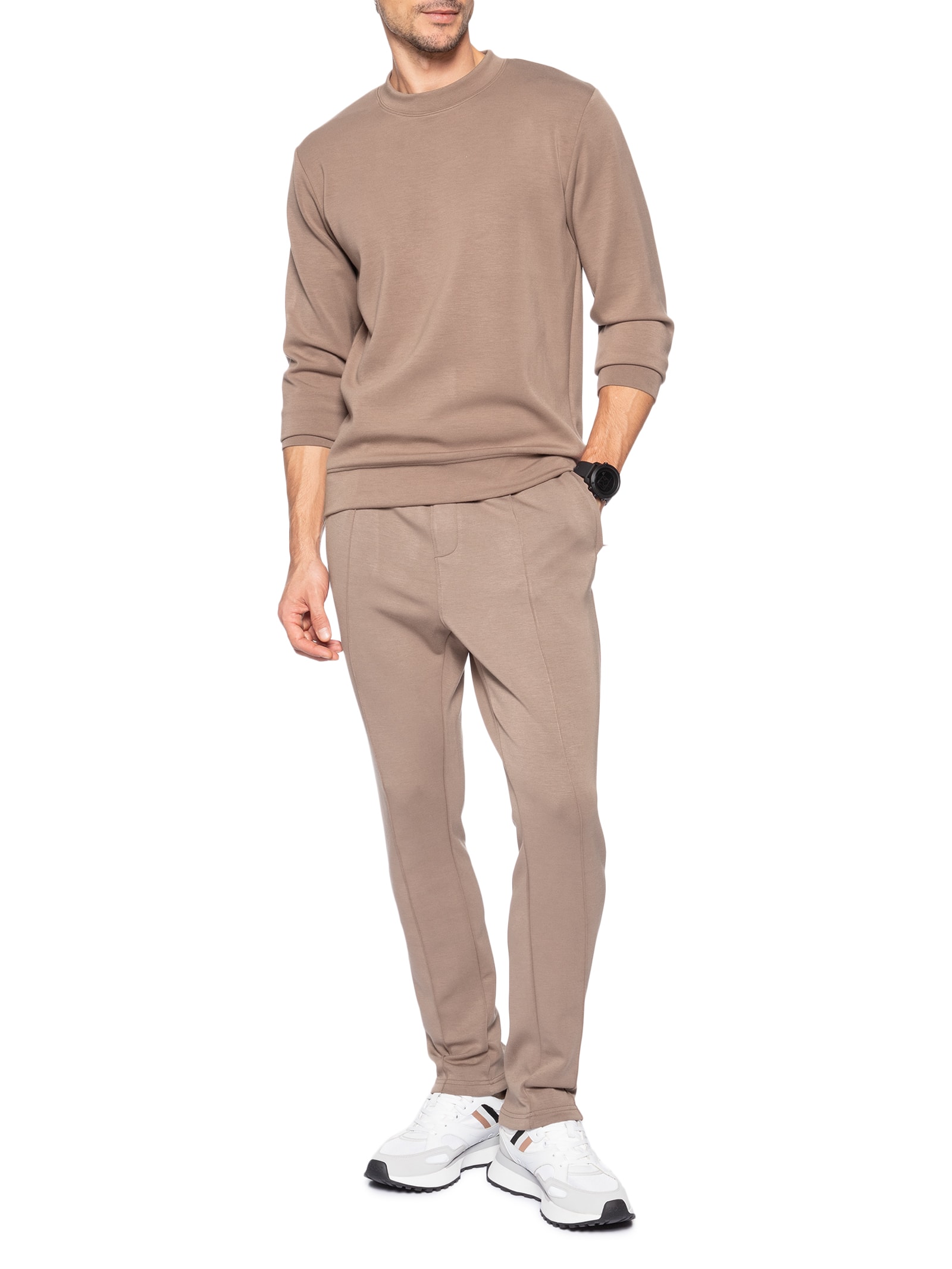 Conjunto Masculino de Moletom Gola Careca Marrom '2 Essential