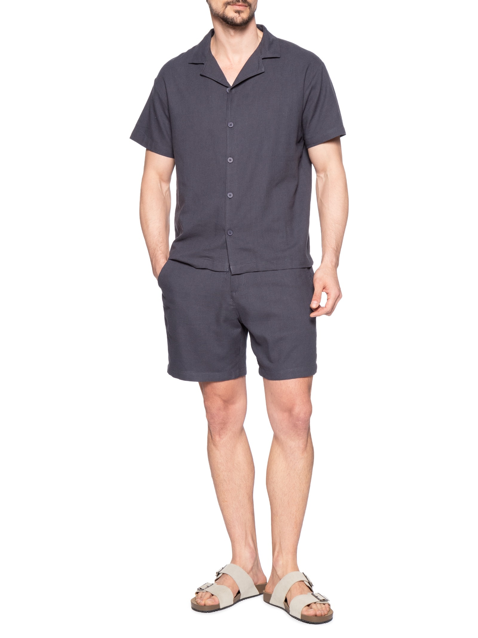 Conjunto Masculino Em Linho Misto Azul '2 Essential