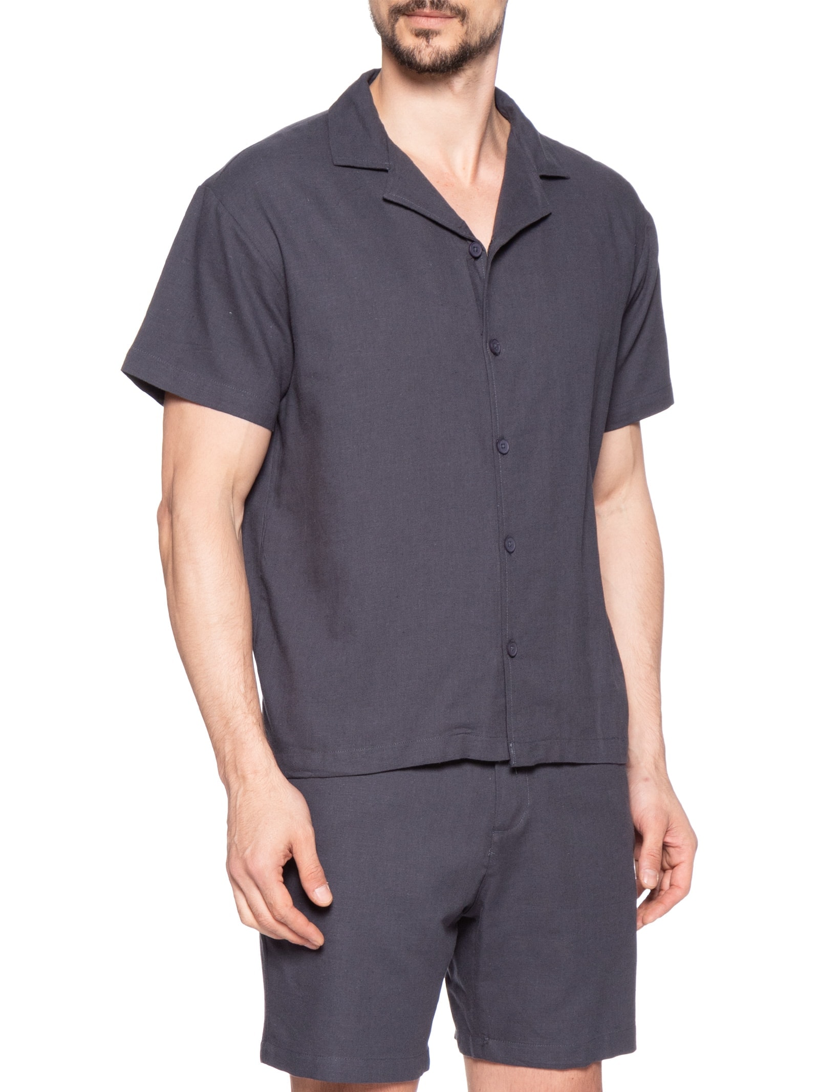 Conjunto Masculino Em Linho Misto Azul '2 Essential