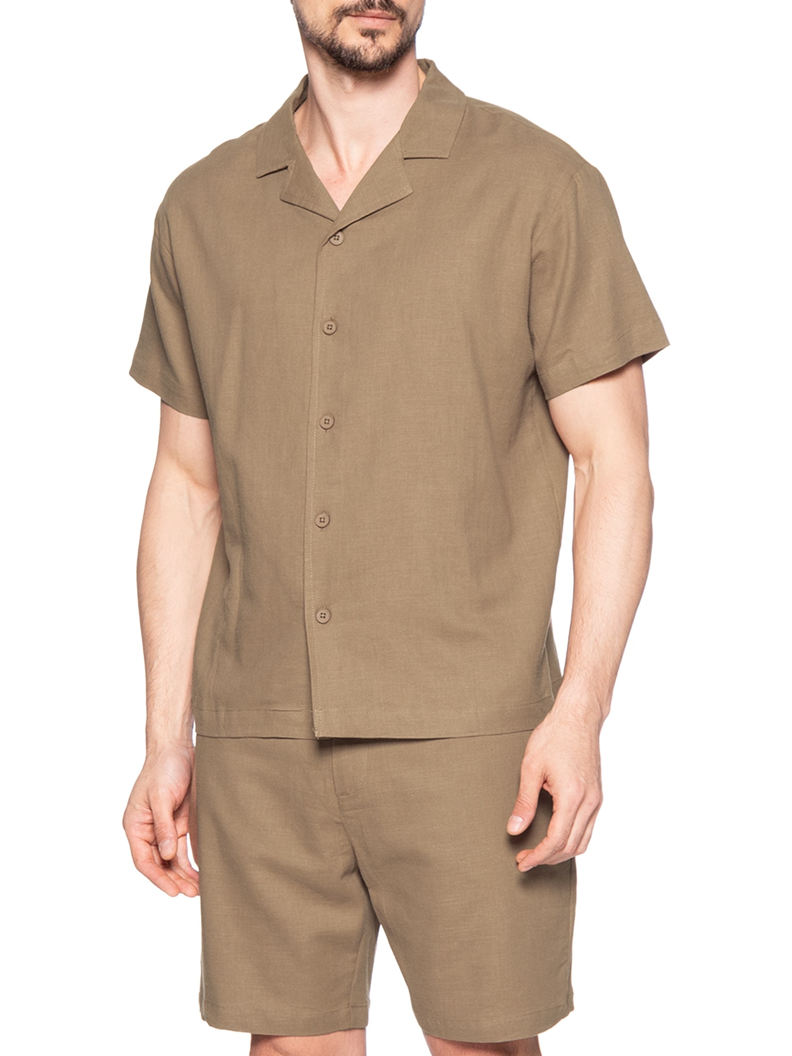 Conjunto Masculino Em Linho Misto Bege '2 Essential