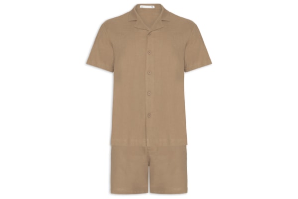 Conjunto Masculino Em Linho Misto - Bege