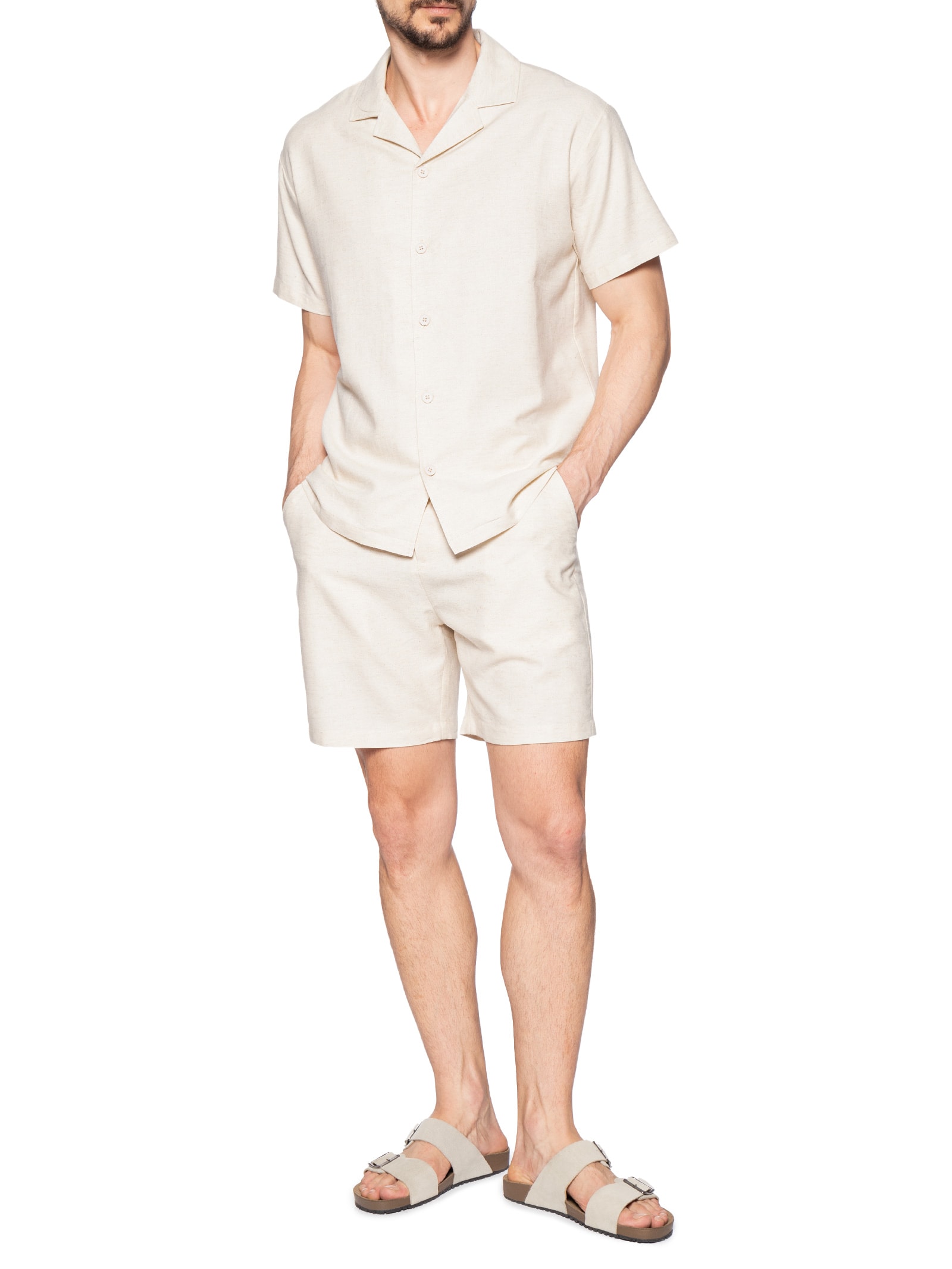 Conjunto Masculino Em Linho Misto Bege '2 Essential